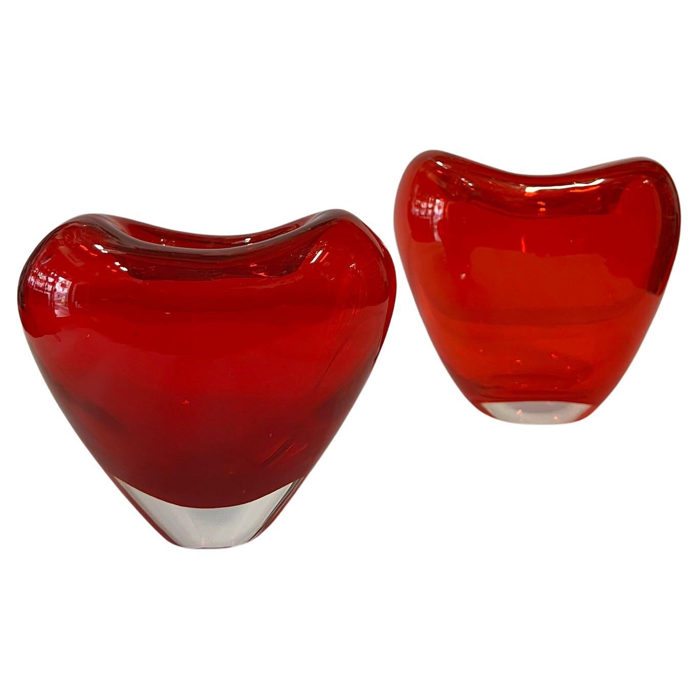 Two Murano Glass Heart Vase by Maria Christina Hamel, 1990s For Sale 1