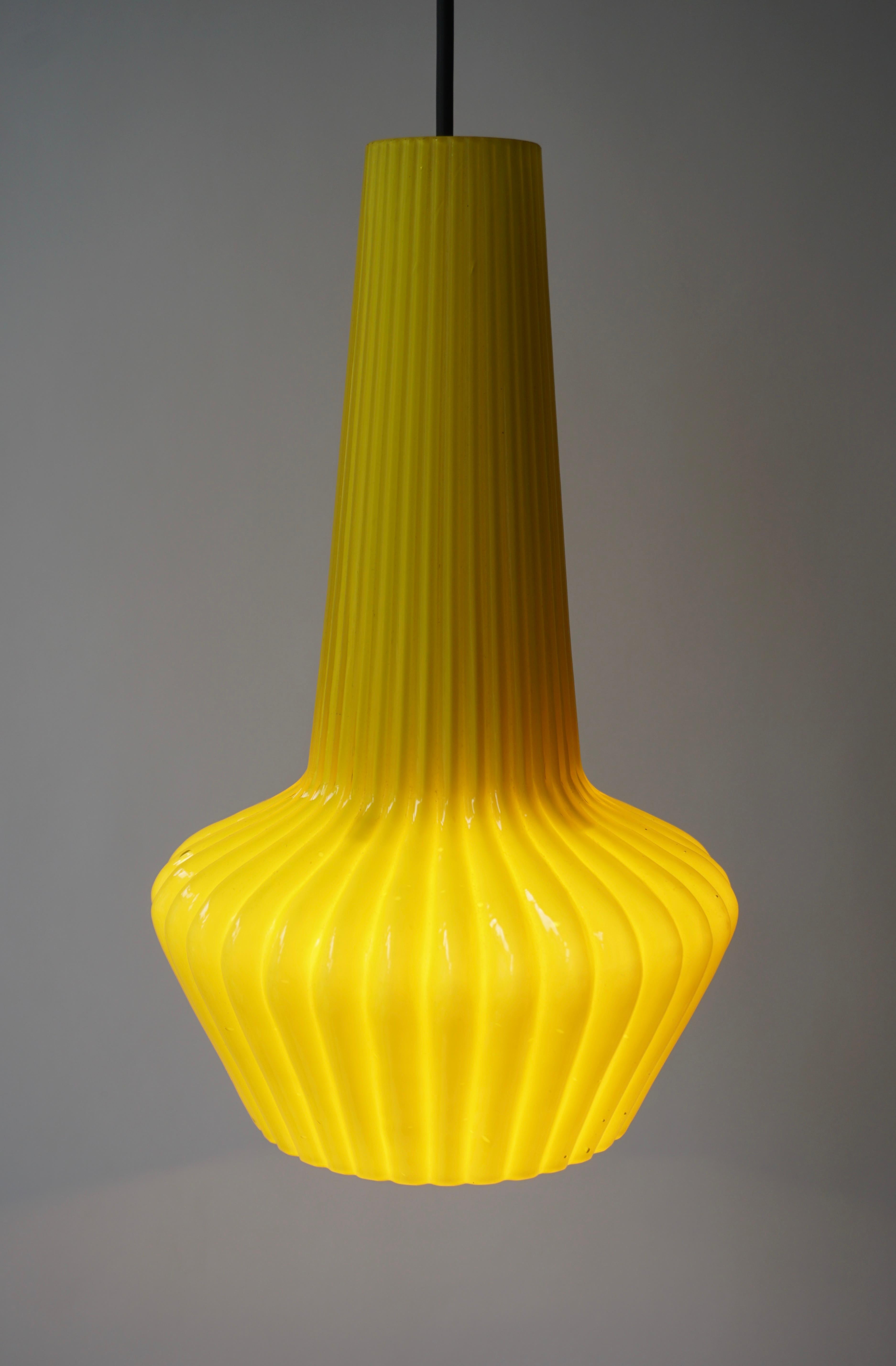 Hollywood Regency Two Yellow Murano Glass Pendant Lights For Sale