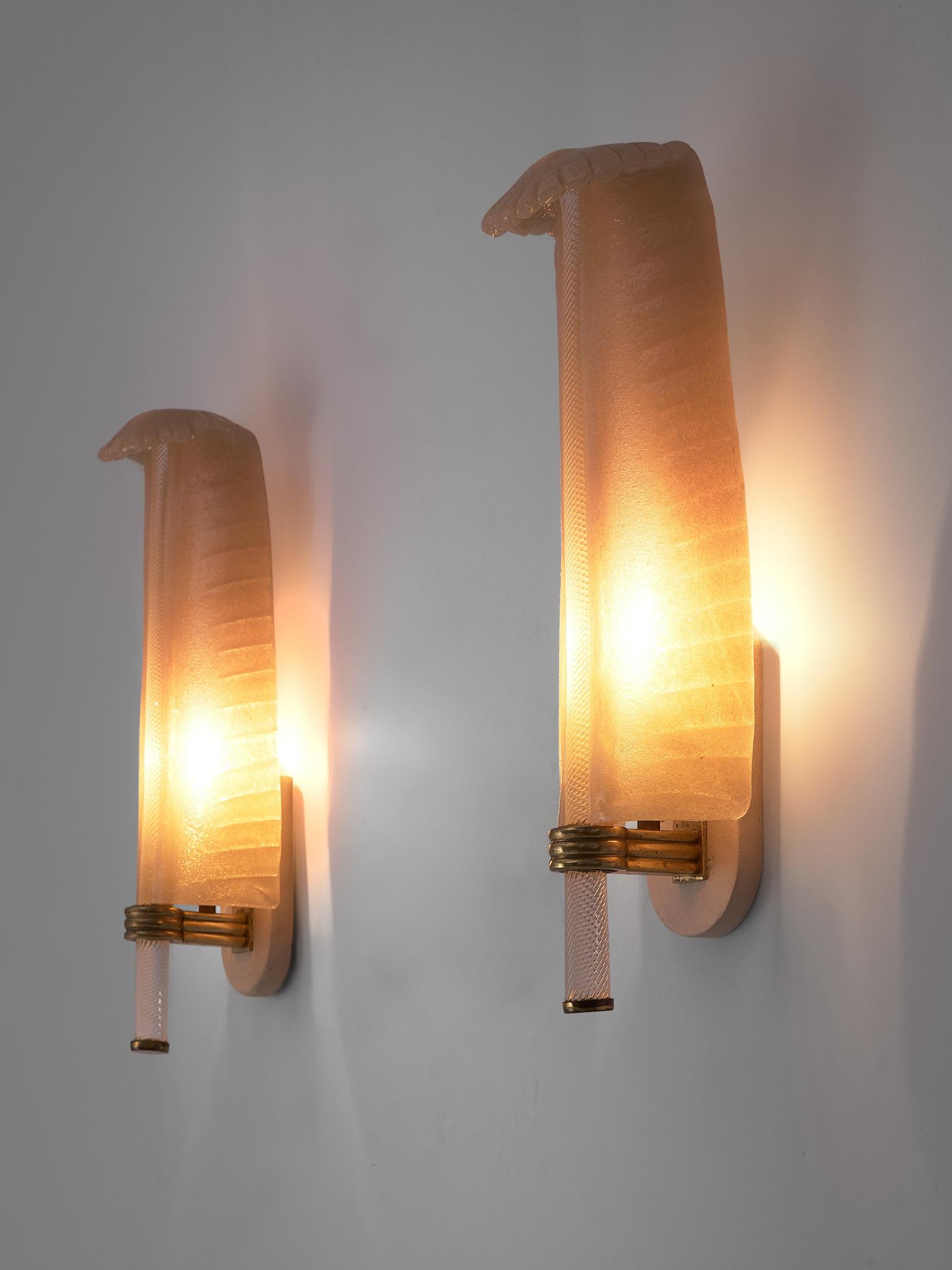 Mid-Century Modern Two Murano Glass Wall Sconces by Venini