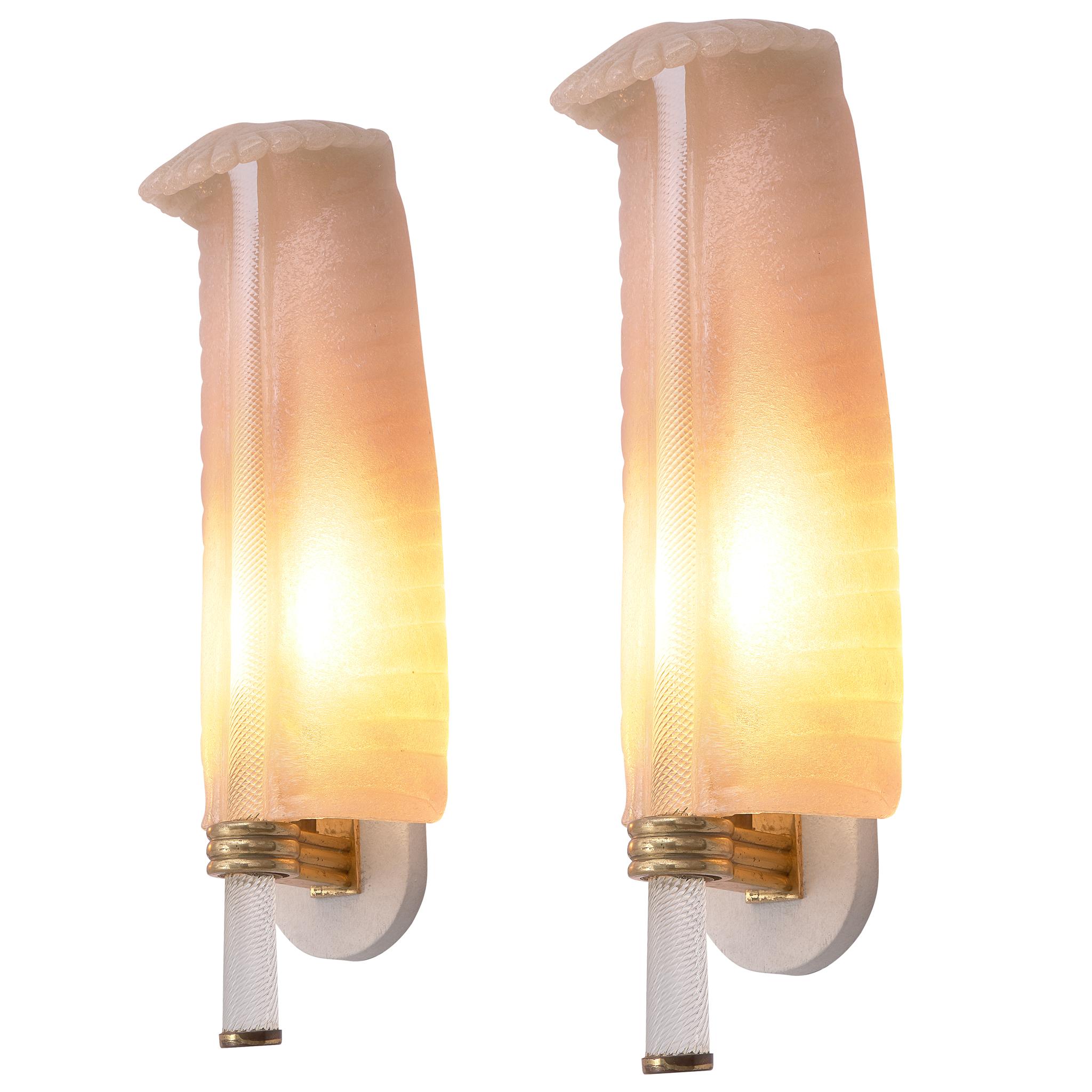 Two Murano Glass Wall Sconces by Venini