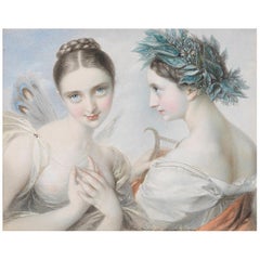 Two Muses, after Neoclassical Watercolor by Carl Agricola