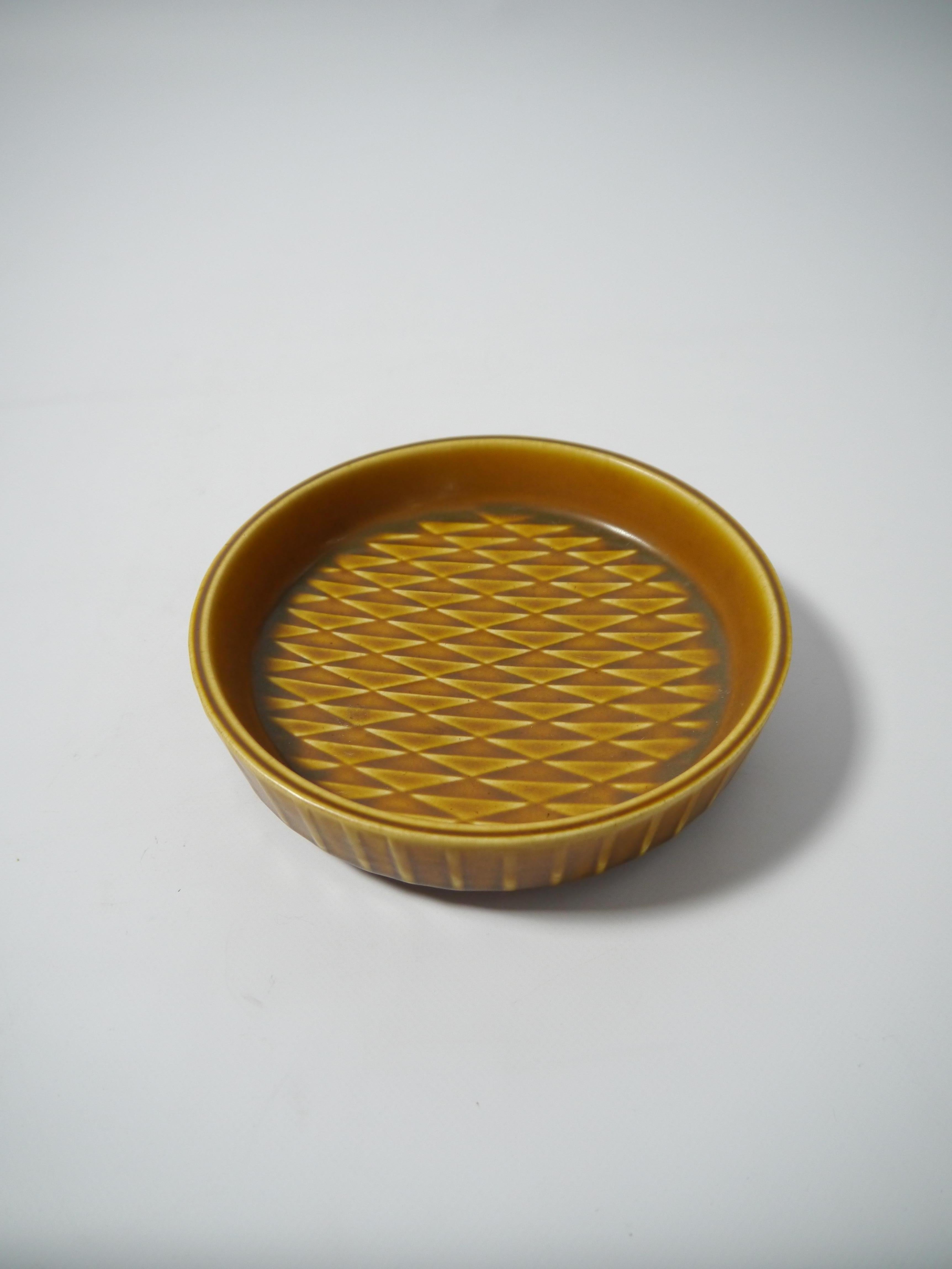Swedish Two Mustard Yellow Ceramic Plates by Gunnar Nylund for Rörstrand, Sweden, 1950s For Sale