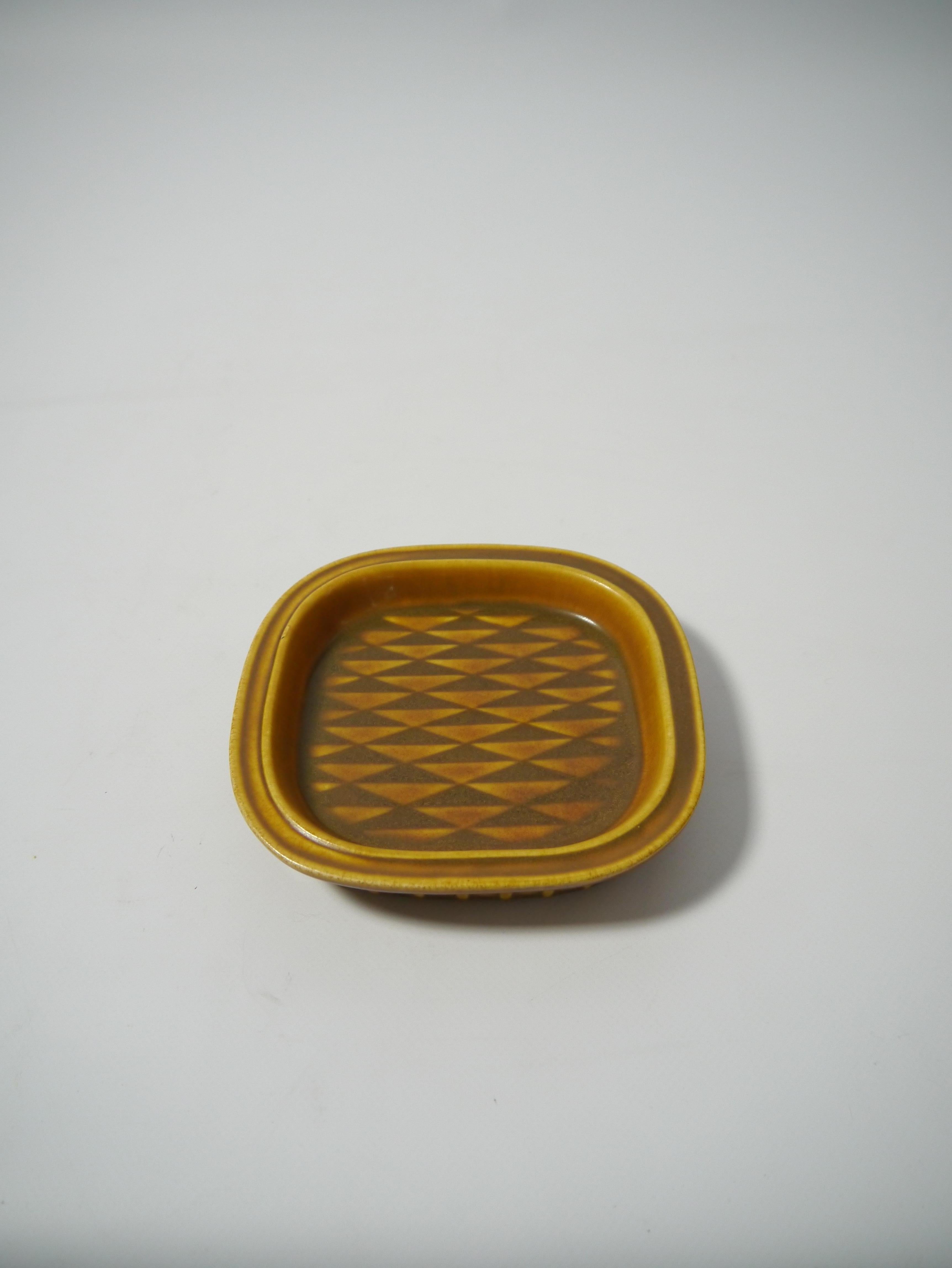 Glazed Two Mustard Yellow Ceramic Plates by Gunnar Nylund for Rörstrand, Sweden, 1950s For Sale