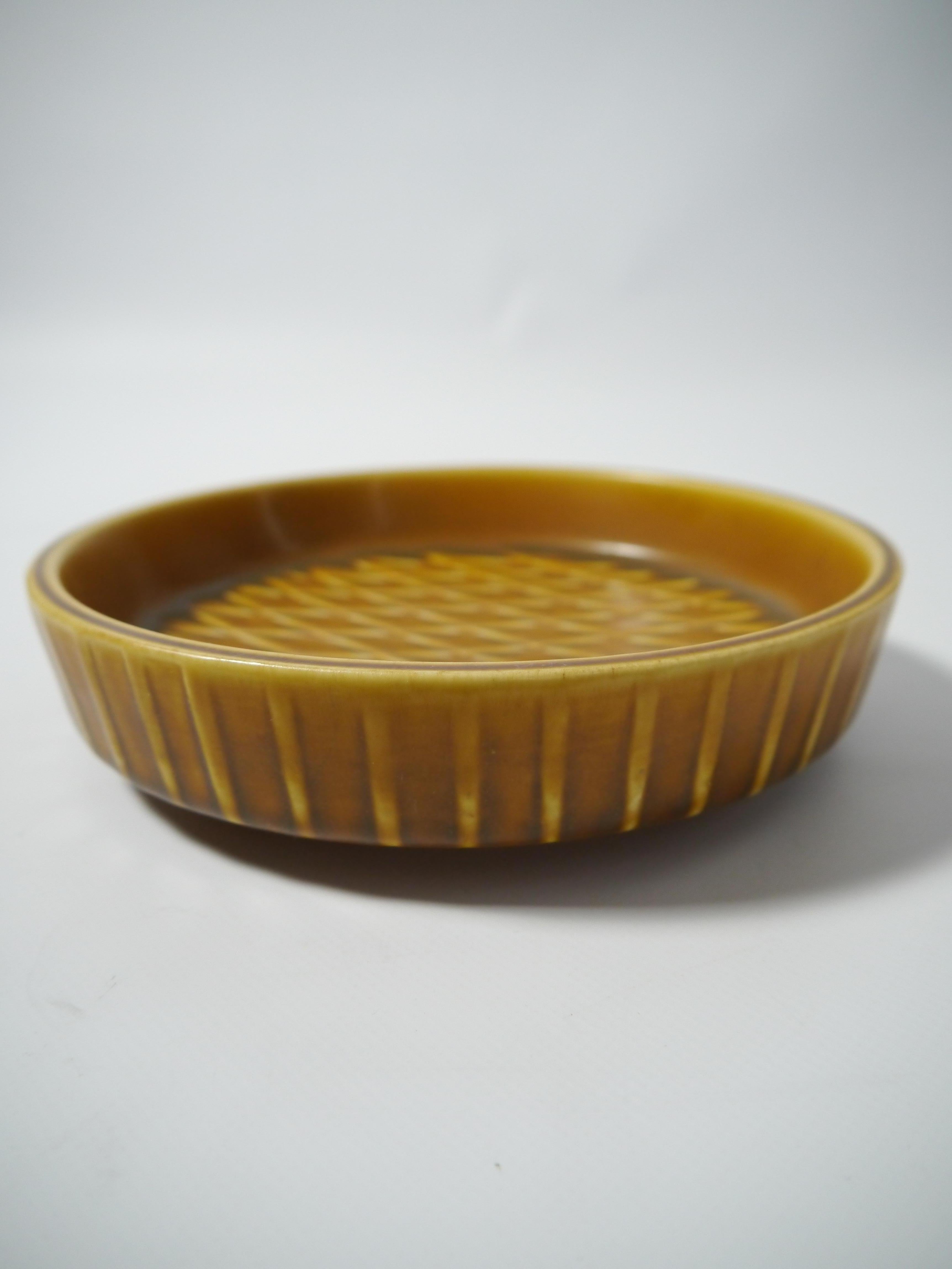 20th Century Two Mustard Yellow Ceramic Plates by Gunnar Nylund for Rörstrand, Sweden, 1950s For Sale
