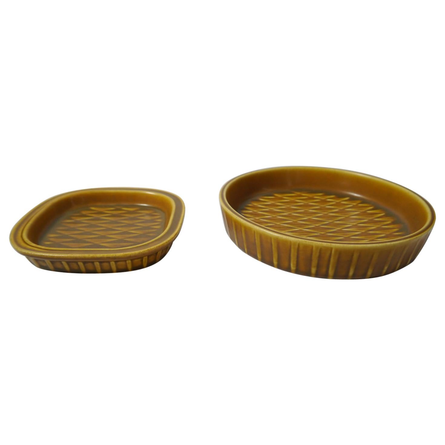 Two Mustard Yellow Ceramic Plates by Gunnar Nylund for Rörstrand, Sweden, 1950s For Sale