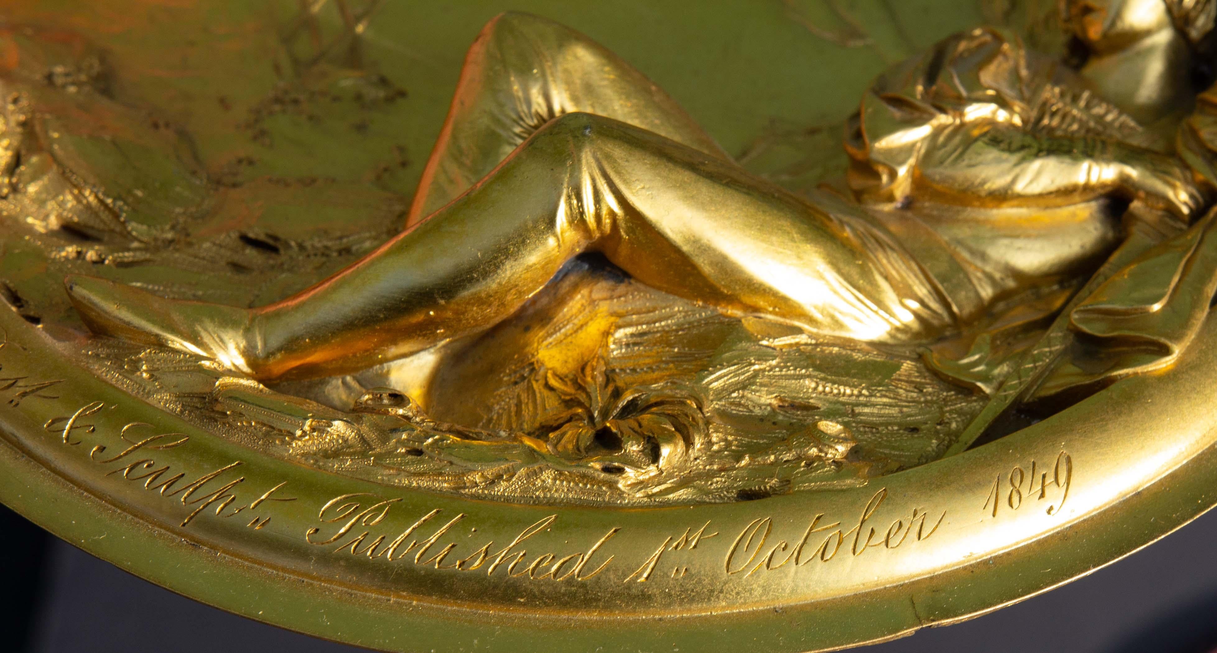 19th Century Two Mythological Fire Gilt Bronze Plaques by E. W. Wyon Dated 1848