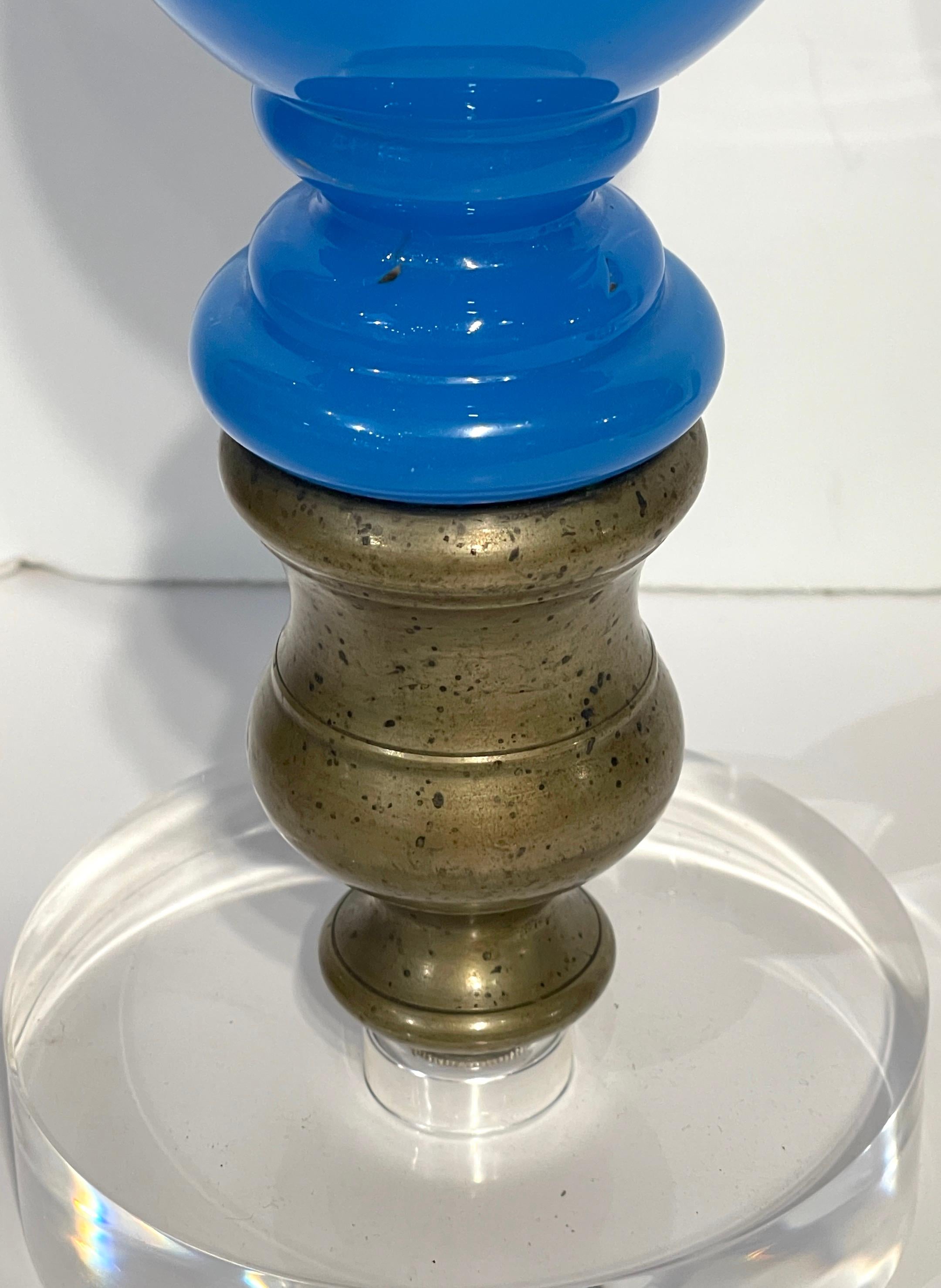 Two Napoleon III Blue Opaline & Lucite Newel Post, Sold Individually  For Sale 4