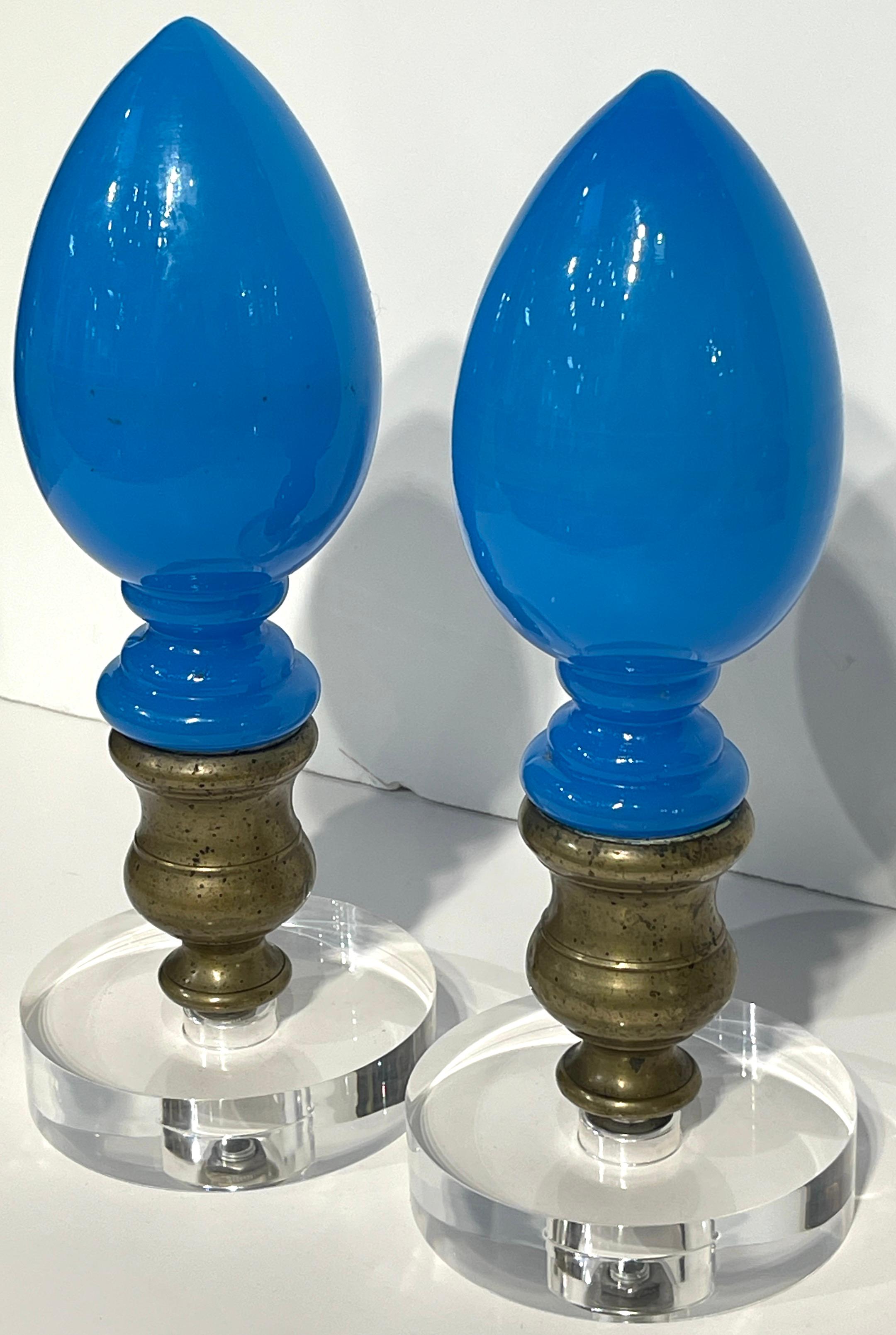 Two Napoleon III Blue Opaline & Lucite Newel Post, Sold Individually  In Good Condition For Sale In West Palm Beach, FL