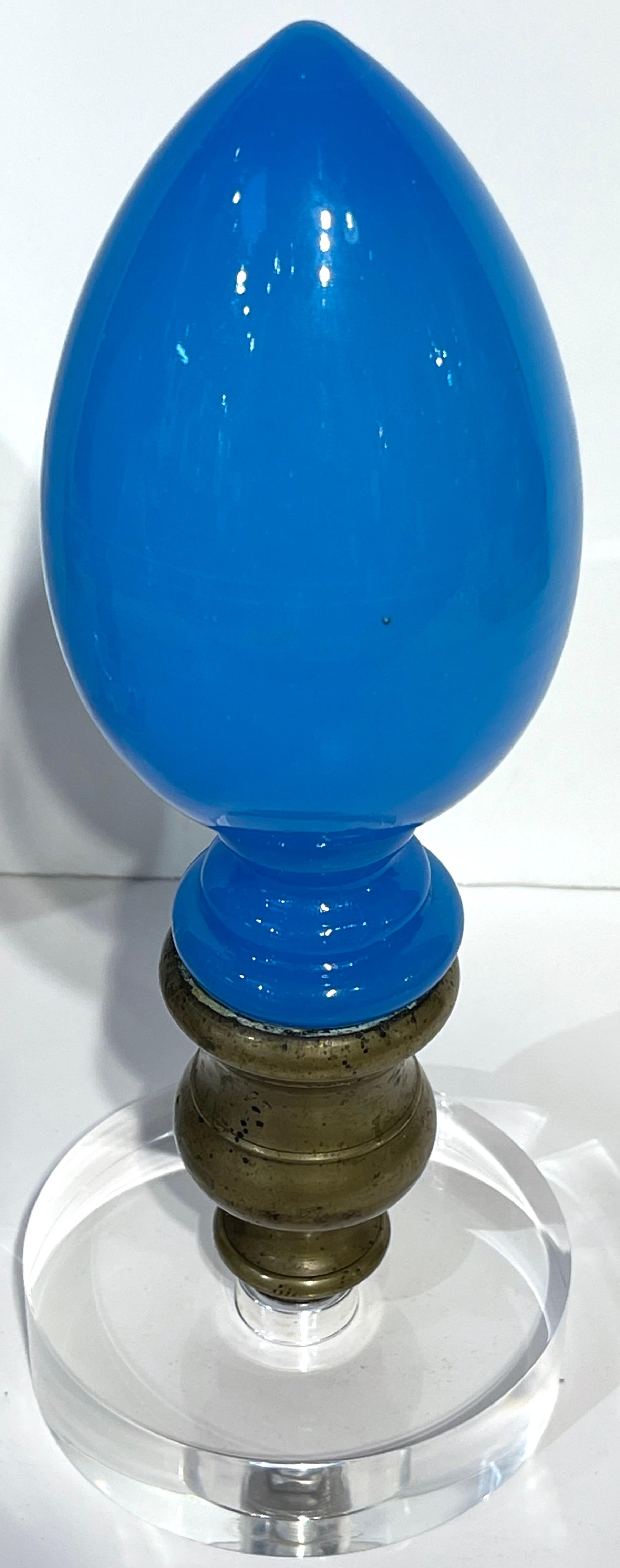 Bronze Two Napoleon III Blue Opaline & Lucite Newel Post, Sold Individually  For Sale