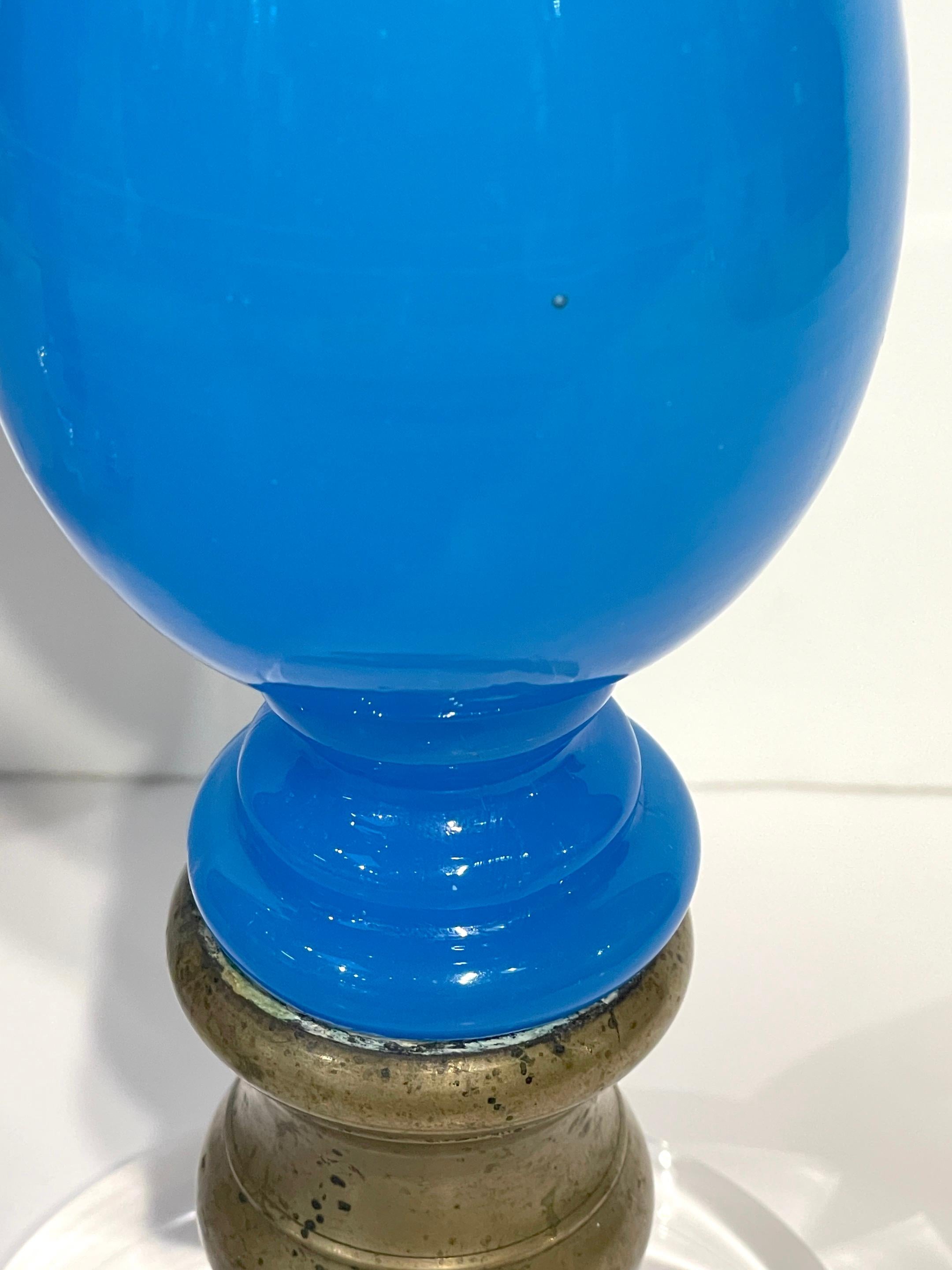 Two Napoleon III Blue Opaline & Lucite Newel Post, Sold Individually  For Sale 1