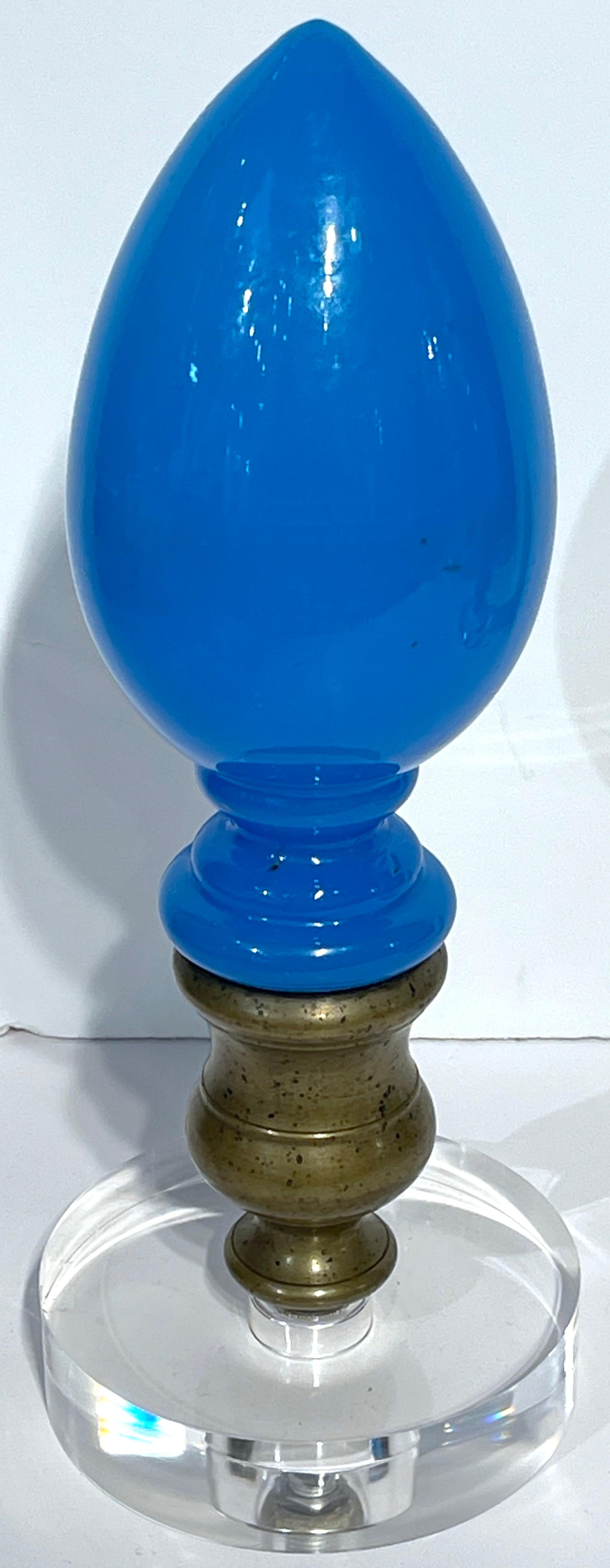 Two Napoleon III Blue Opaline & Lucite Newel Post, Sold Individually  For Sale 3