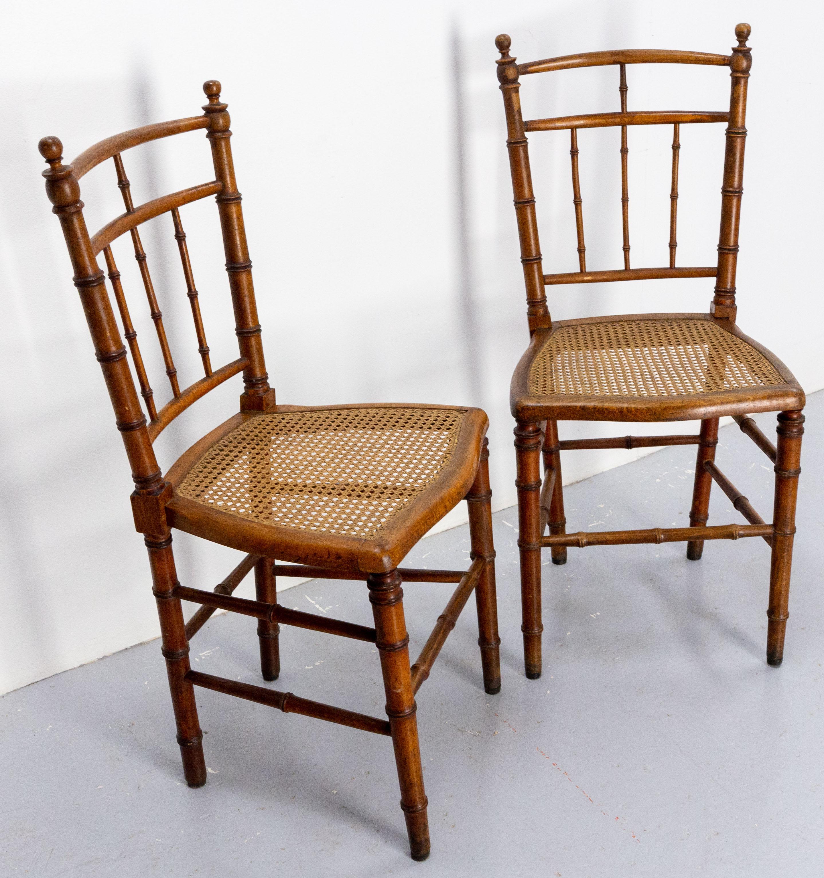 Two Napoleon III Caned Beech Chairs, French, Late 19th Century In Good Condition For Sale In Labrit, Landes