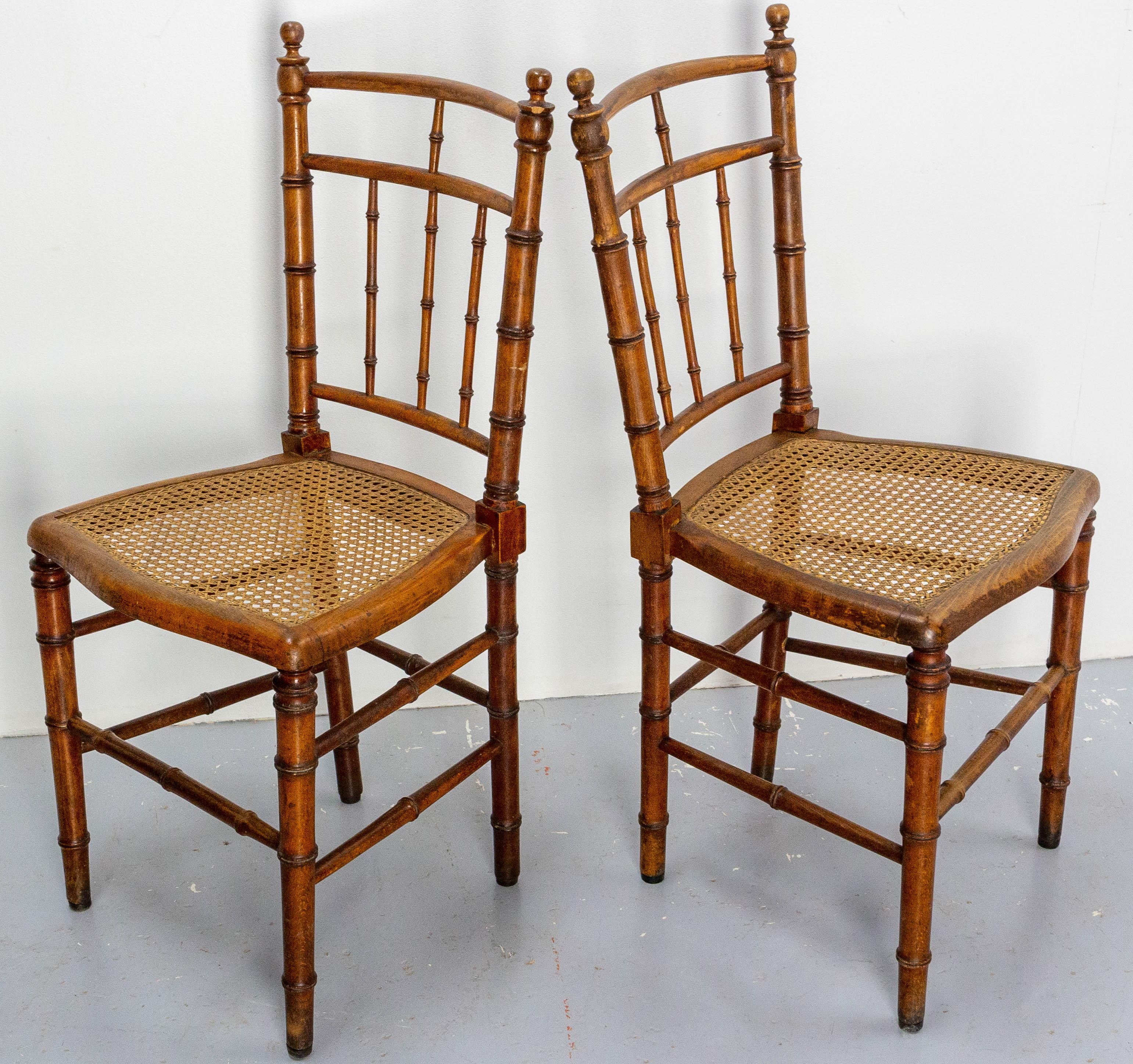 Deux chaises en hêtre cannées Napoléon III, françaises, fin du XIXe siècle Bon état - En vente à Labrit, Landes