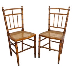 Two Napoleon III Caned Beech Chairs, French, Late 19th Century