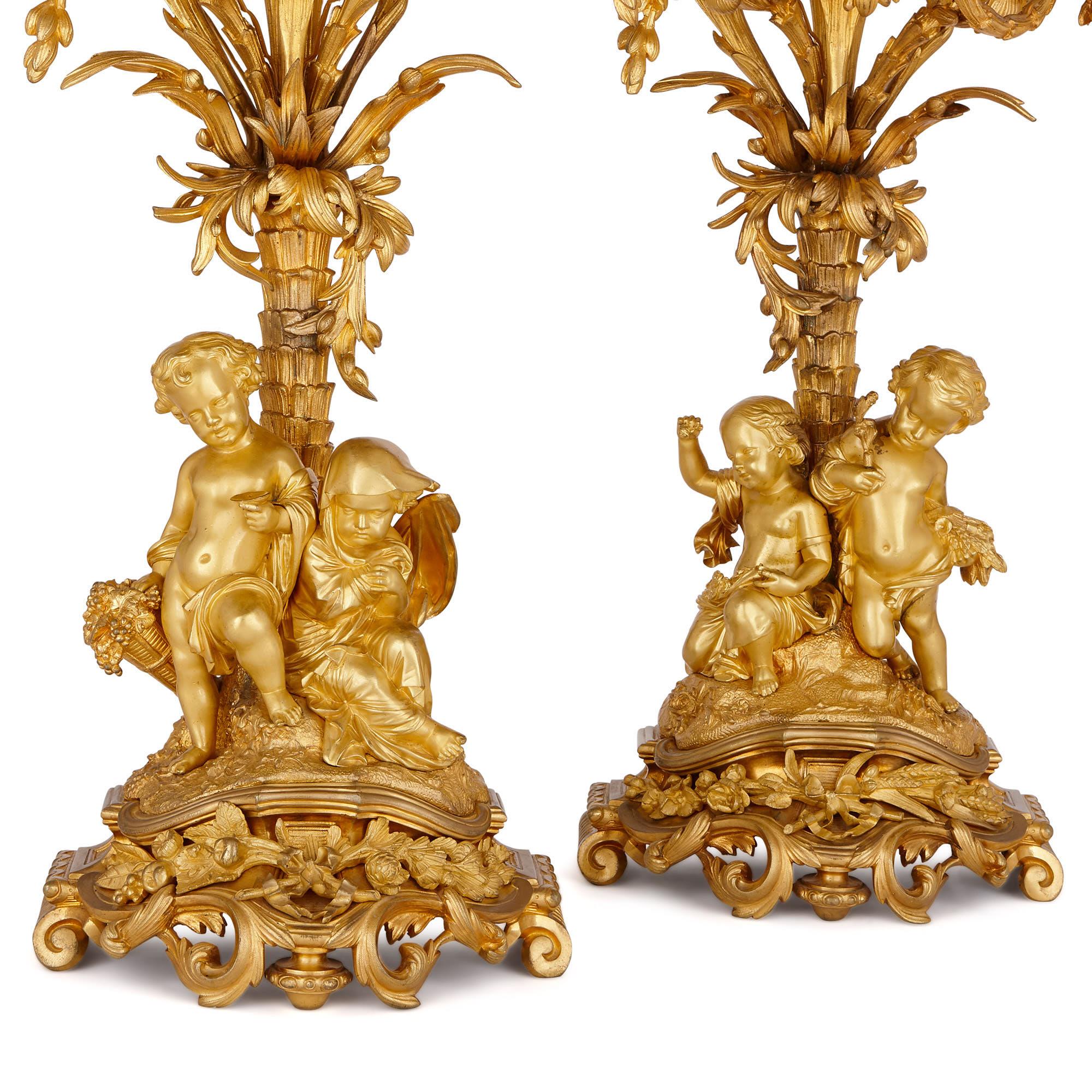 These candelabra were crafted in circa 1860 by the famous 19th century fondeur and doreur, Henri Picard. Picard’s company supplied a great deal of work for the apartments of the French Emperor Napoleon III. Several of these pieces can now be viewed