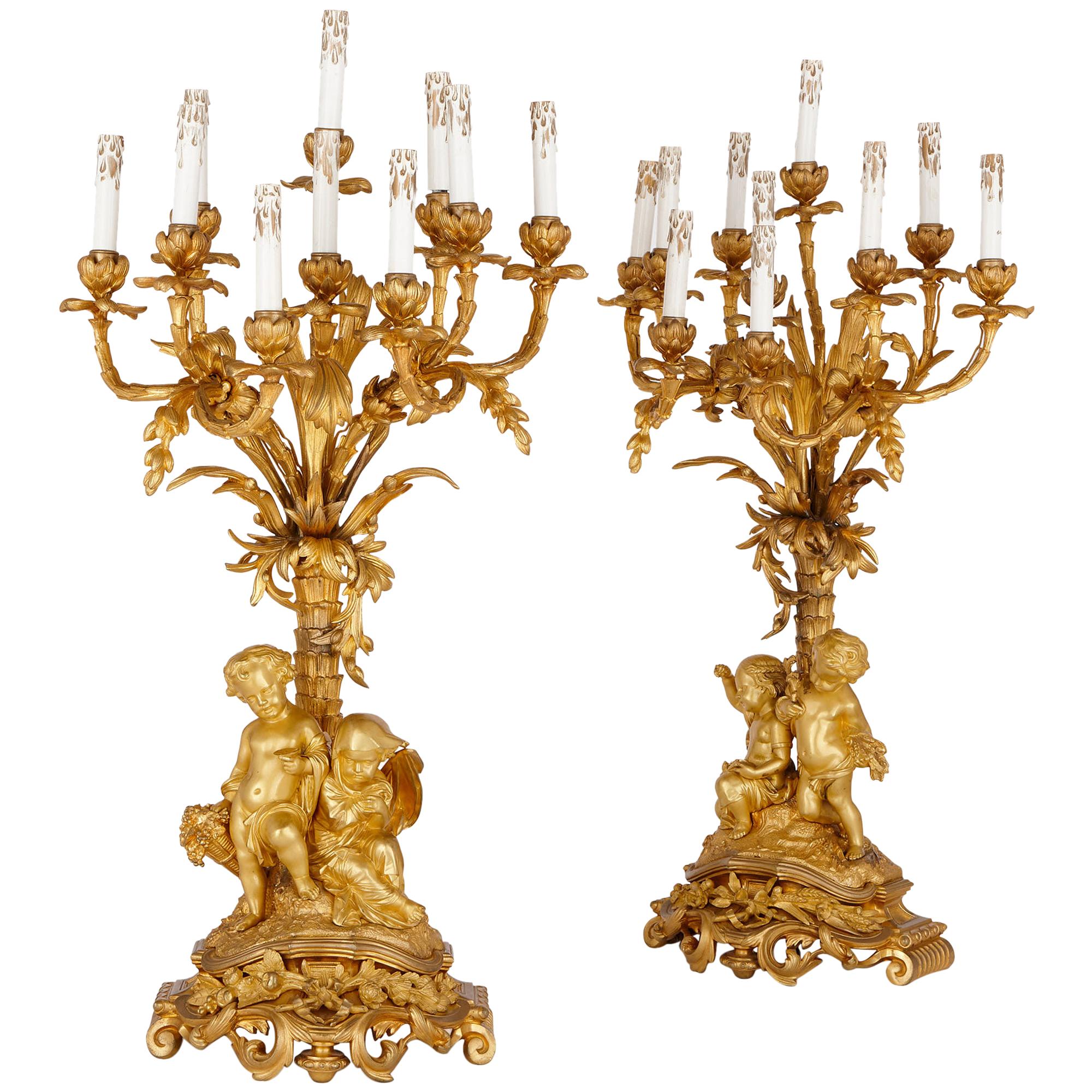 Two Napoleon III Period Gilt Bronze Candelabra by Picard
