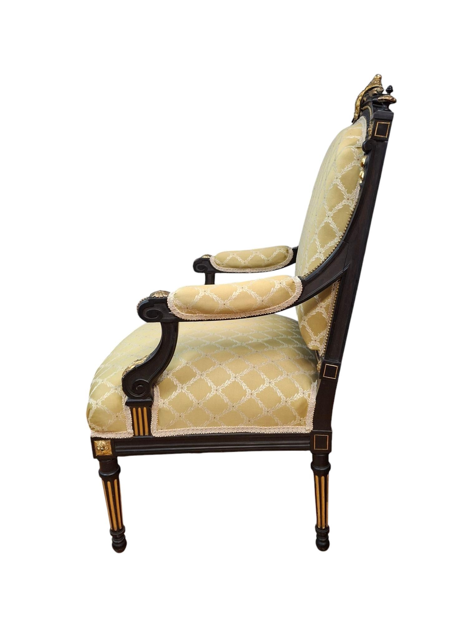 Two Napoleon III Style Gilt Ebonized Parlor Chairs In Good Condition For Sale In San Francisco, CA