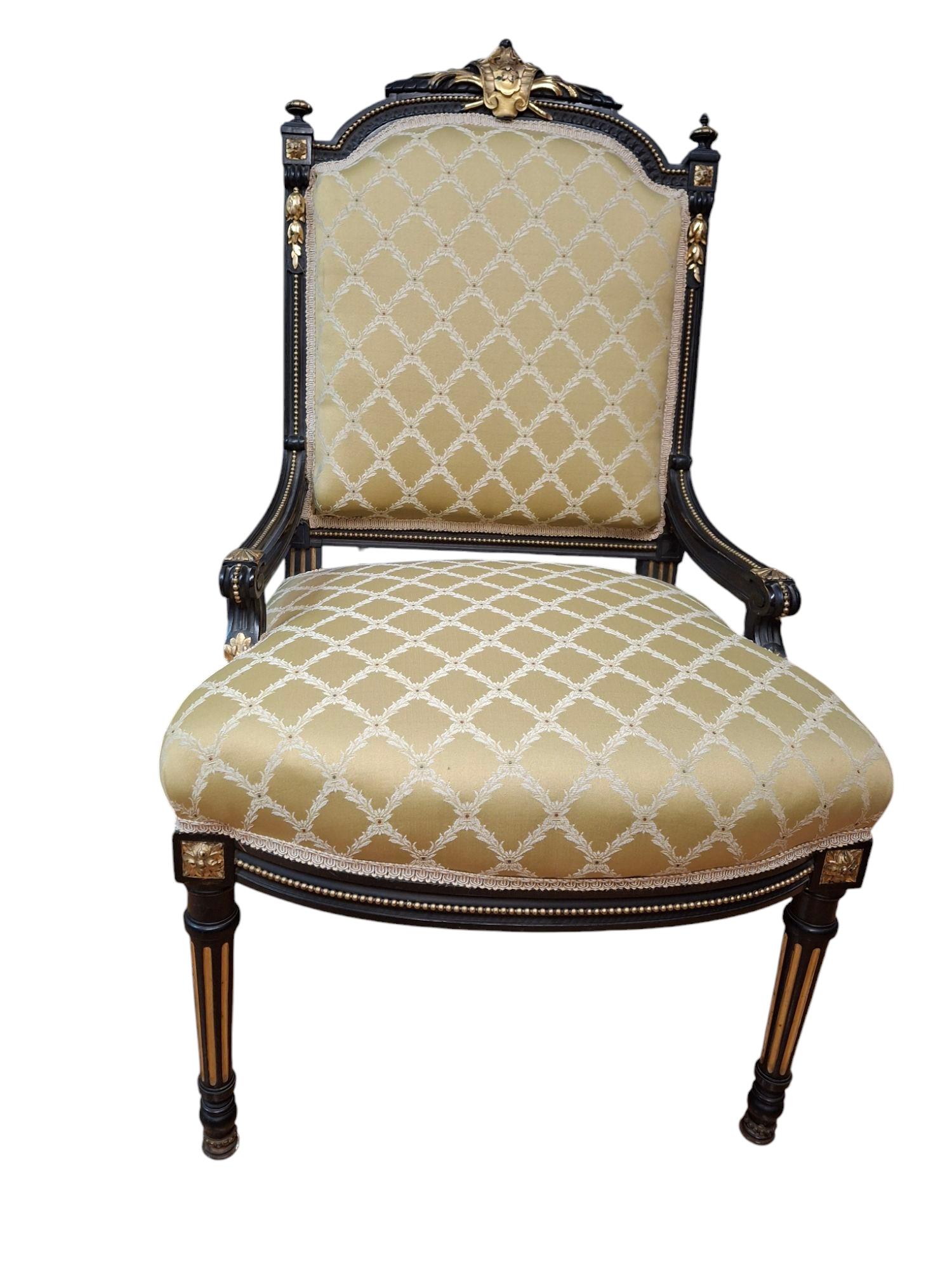 19th Century Two Napoleon III Style Gilt Ebonized Parlor Chairs For Sale