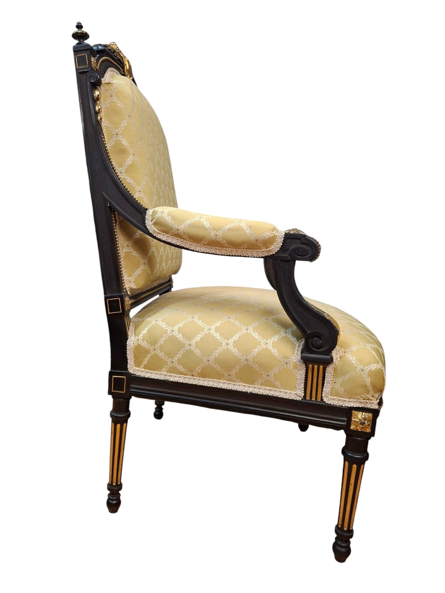 Two Napoleon III Style Gilt Ebonized Parlor Chairs For Sale 1