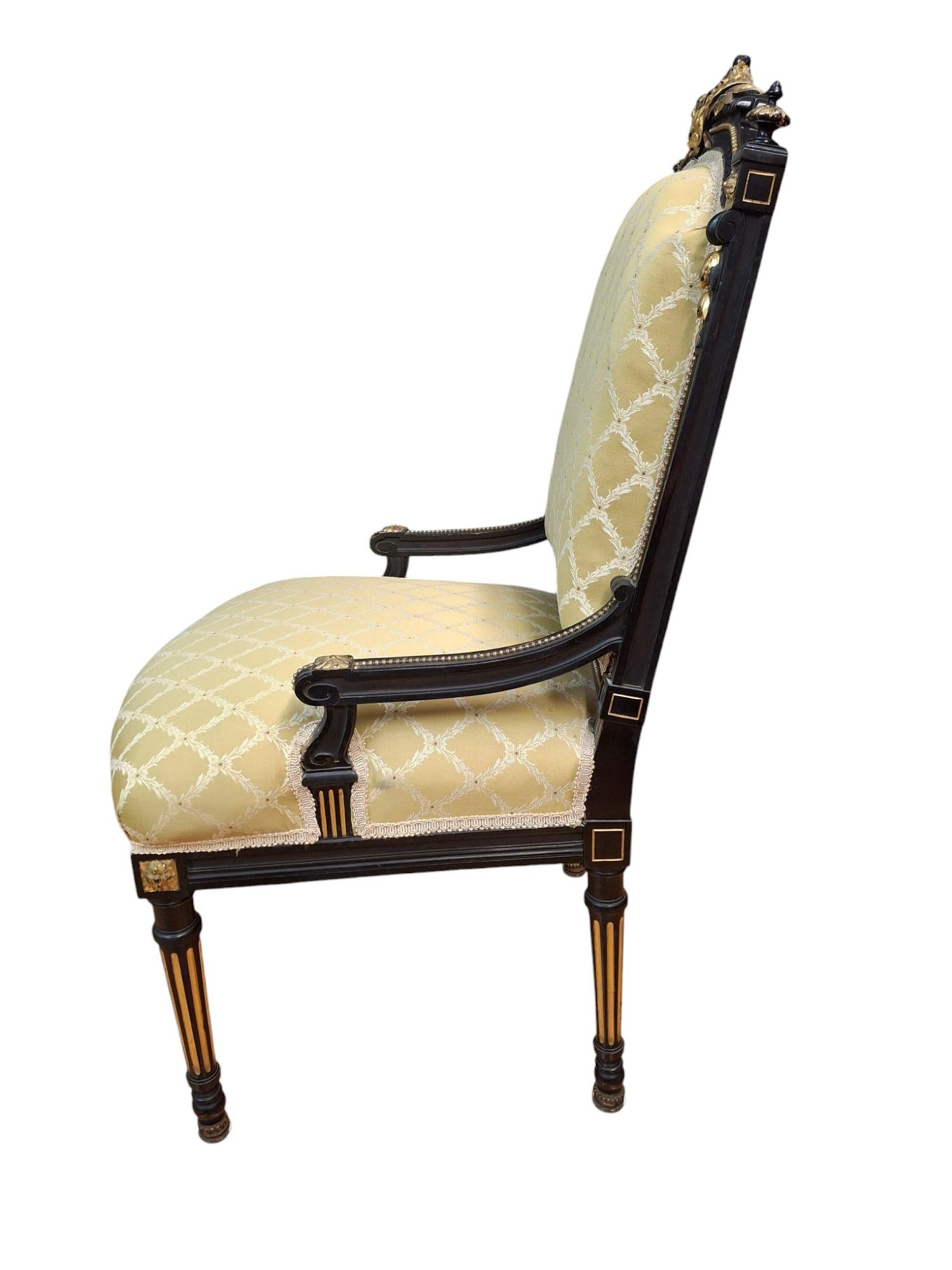 Two Napoleon III Style Gilt Ebonized Parlor Chairs For Sale 3