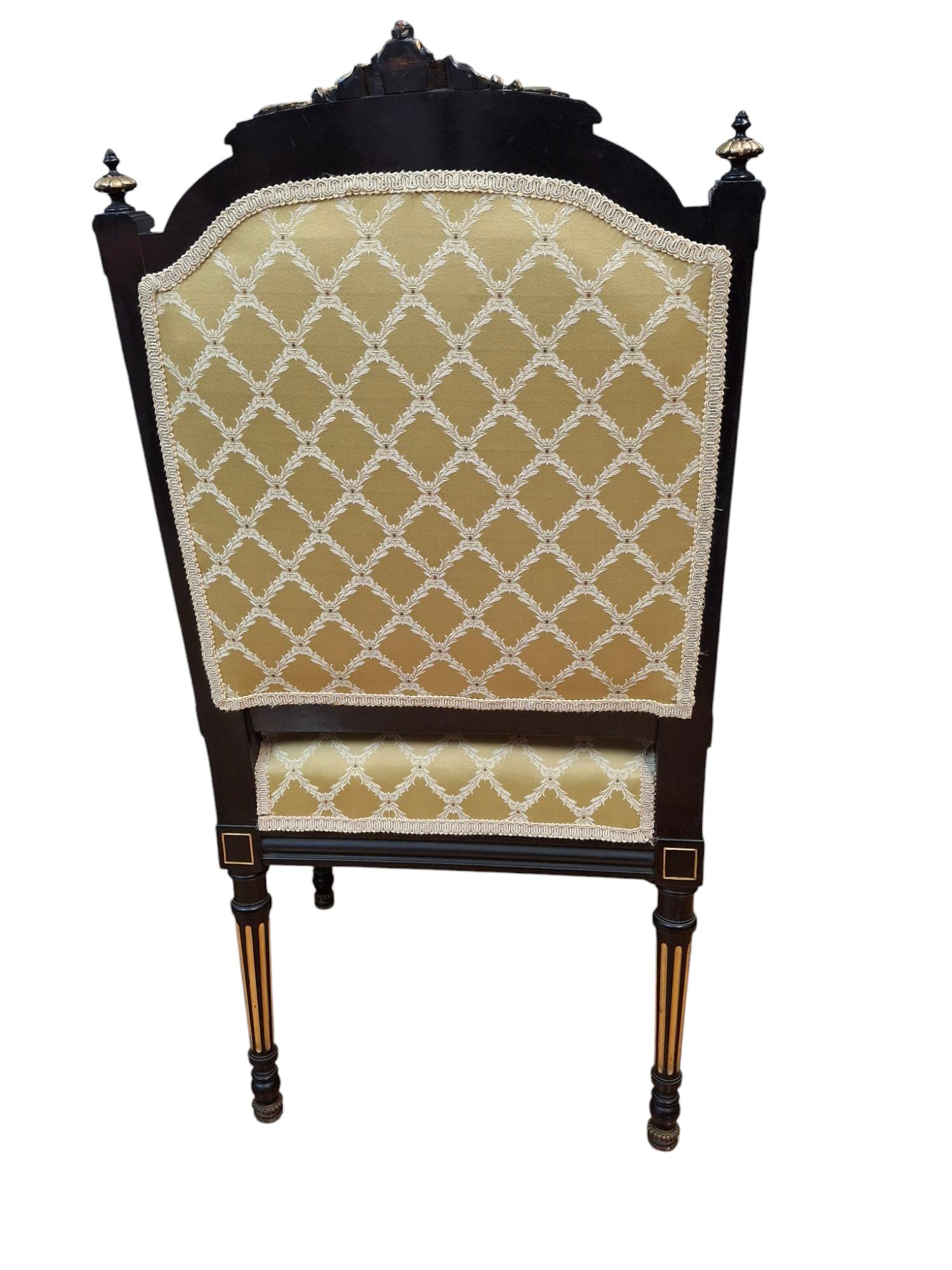 Two Napoleon III Style Gilt Ebonized Parlor Chairs For Sale 4