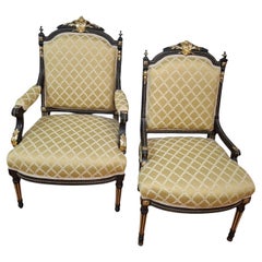 Zwei vergoldete und ebonisierte Salonstühle im Stil Napoleons III.