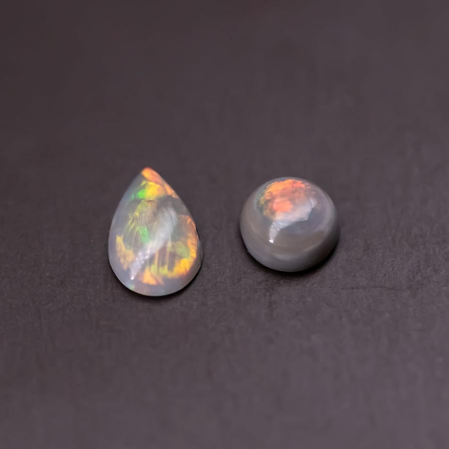 Arts and Crafts Two Natural Australian Black Opal 0.26ct, 0.23ct Loose Gemstone Jewelry Making For Sale