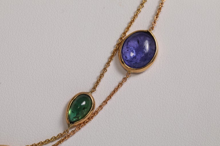 Two Necklaces with Tanzanite and Green Tourmaline Cabochons by Marion  Jeantet at 1stDibs