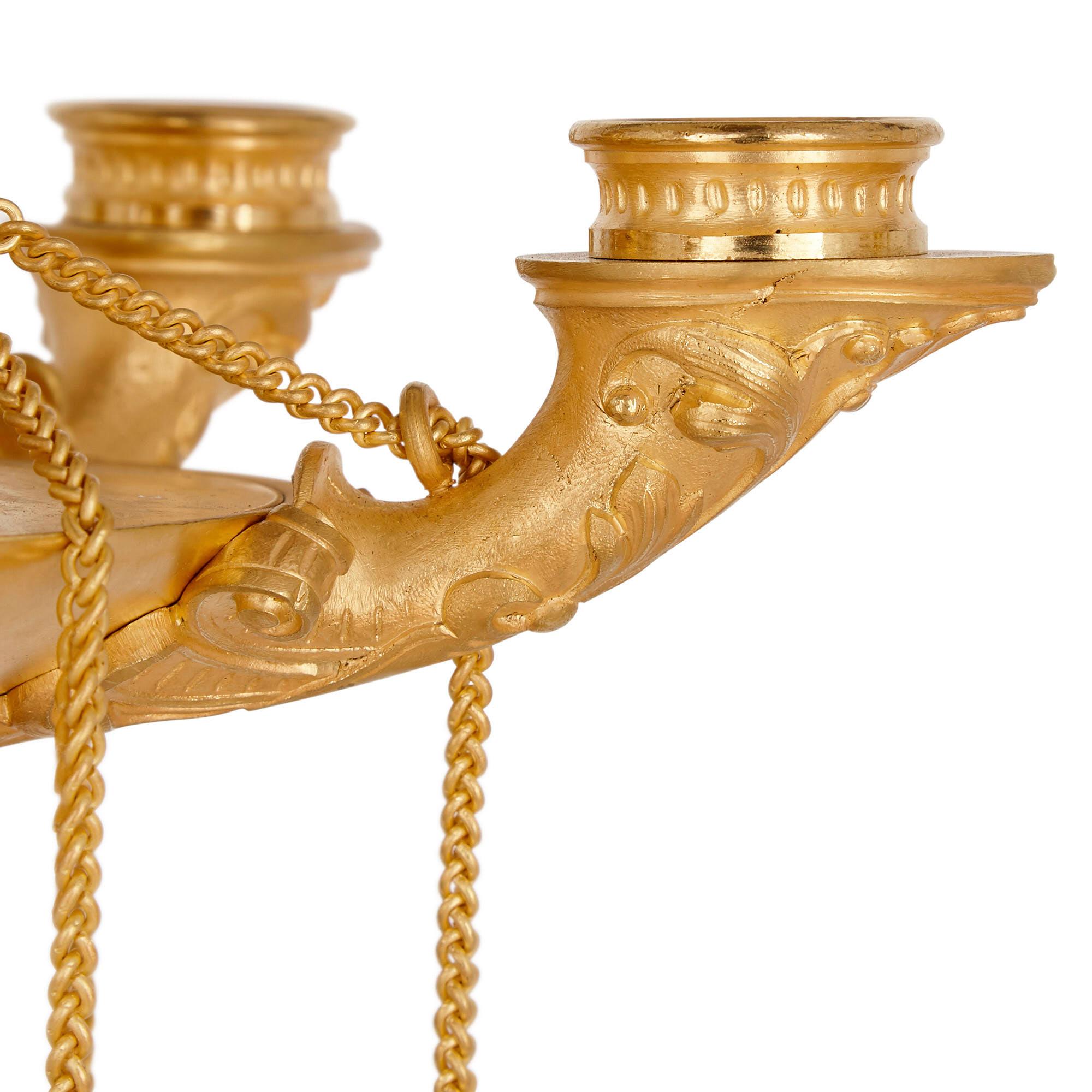 Veneer Two Neoclassical Early 19th Century Malachite and Gilt Bronze Candelabra For Sale