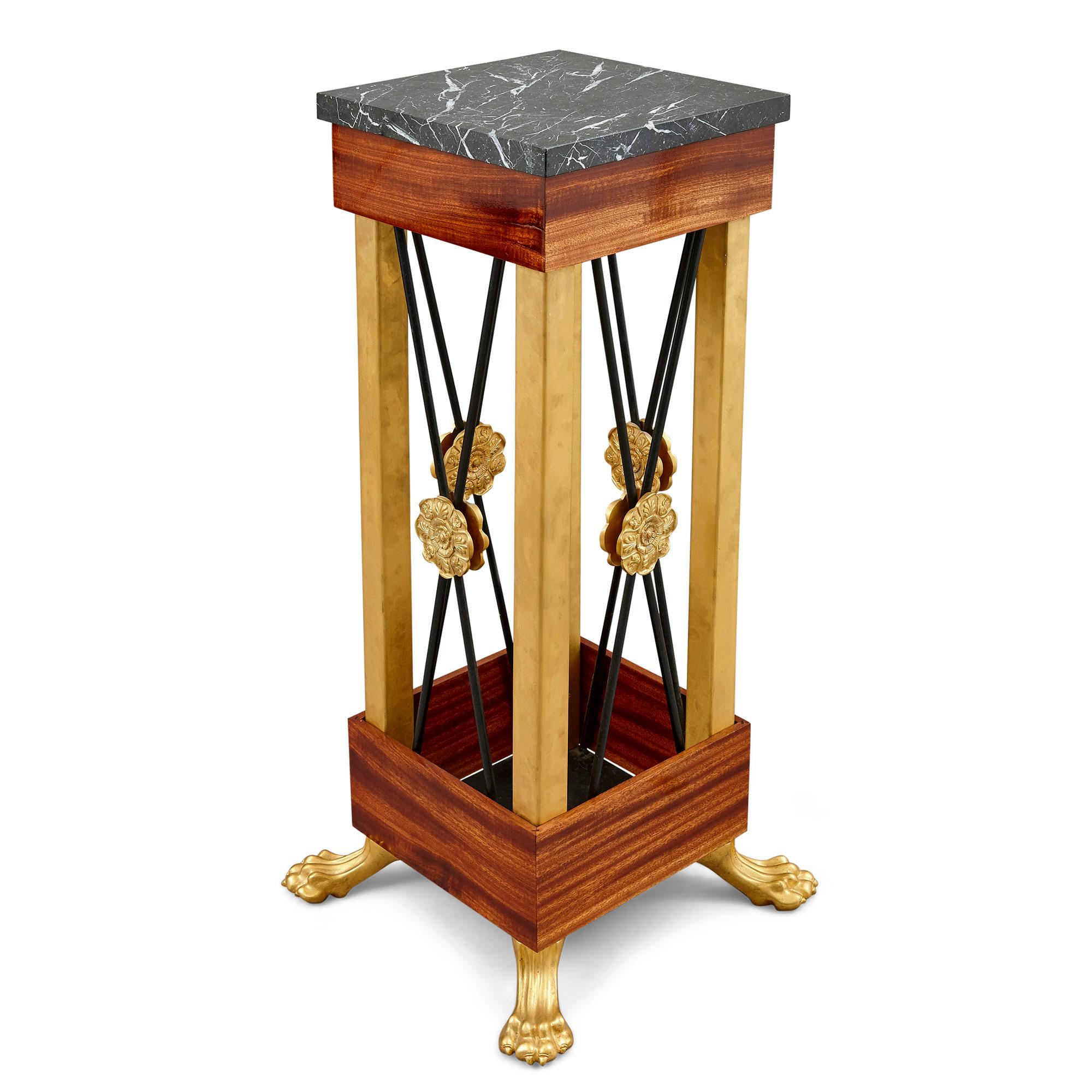 Two Neoclassical Empire Style Bronze and Marble Pedestals In Good Condition For Sale In London, GB