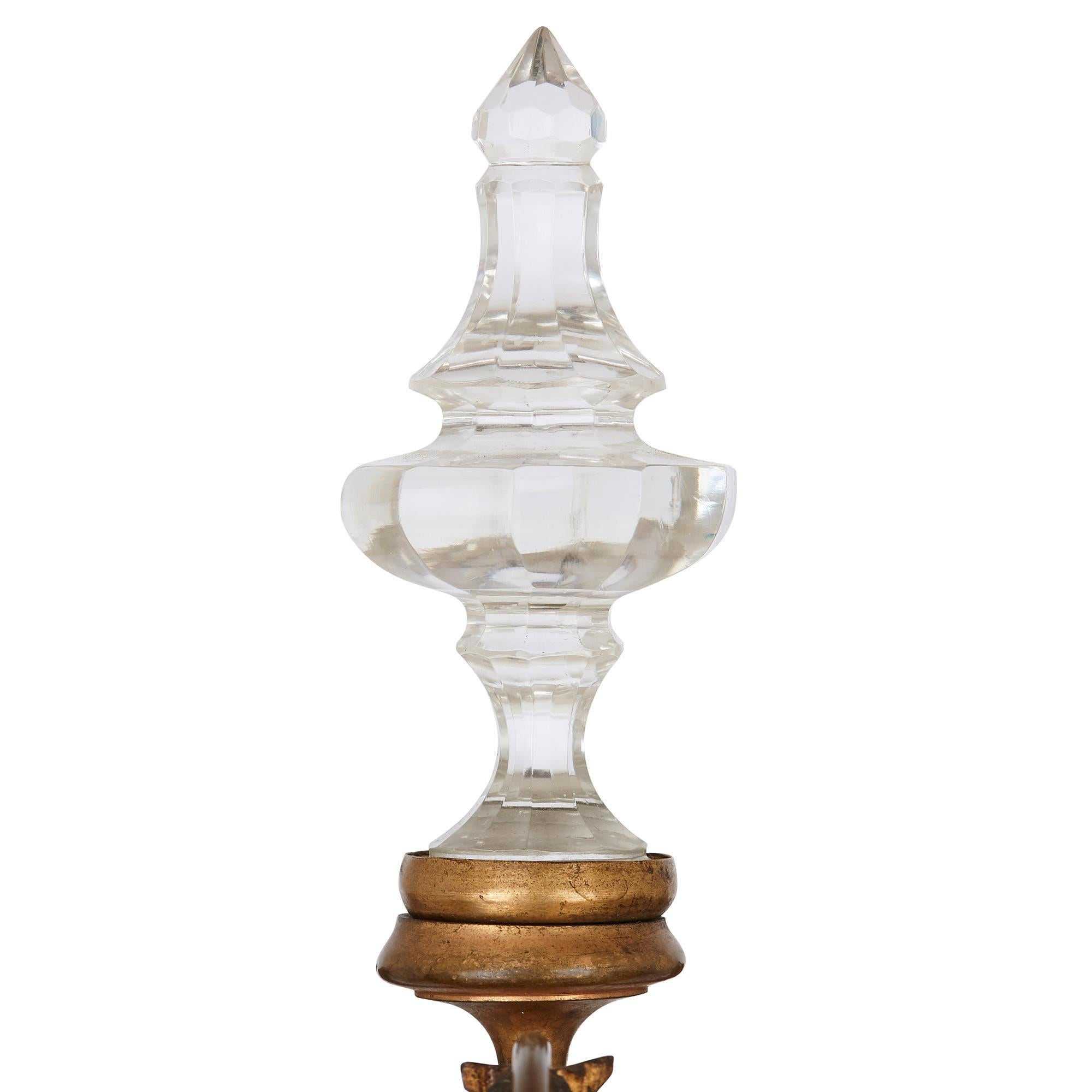 French Two Neoclassical Style Gilt Bronze and Cut Glass Candelabra