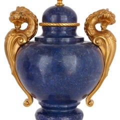 Two Neoclassical Style Lapis Lazuli and Gilt Bronze Vases