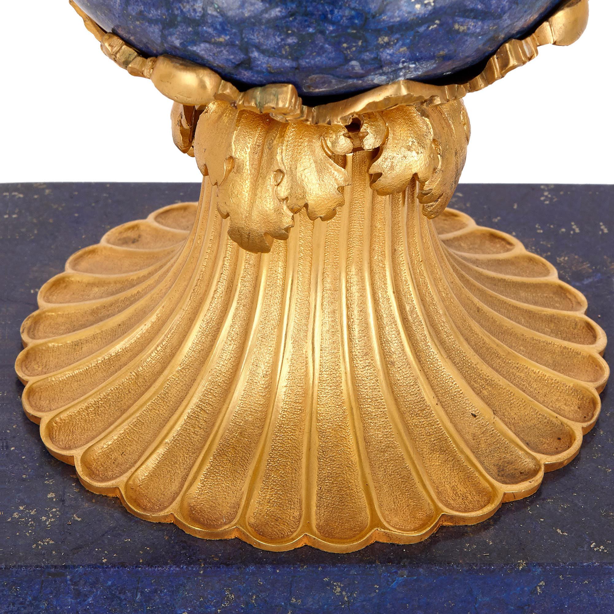 Two Neoclassical Style Lapis Lazuli and Gilt Bronze Vases 1