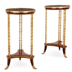 Two Neoclassical Style Marble, Gilt Bronze and Mahogany Side Tables