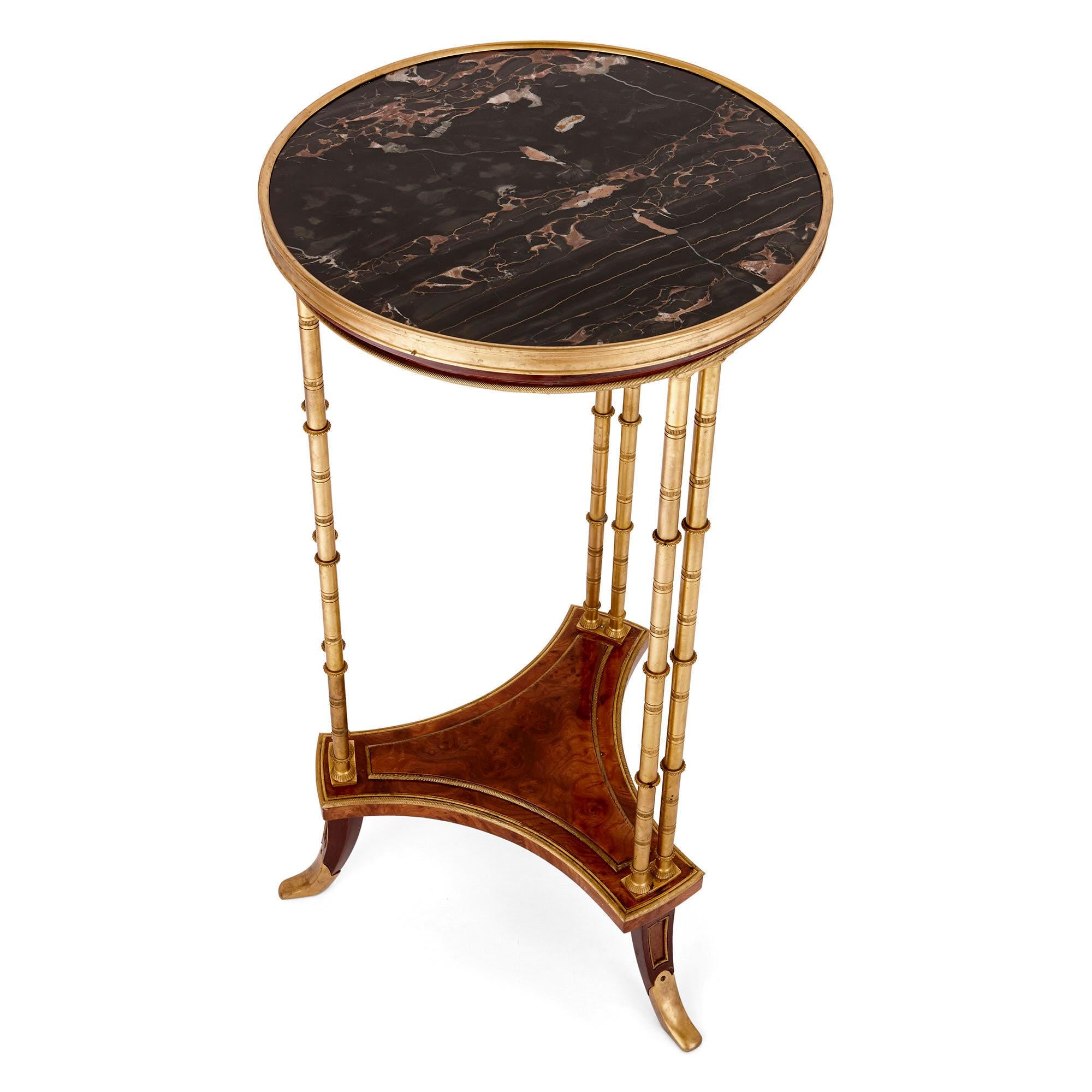 Louis XVI Two Neoclassical Style Marble, Gilt Bronze and Mahogany Side Tables For Sale