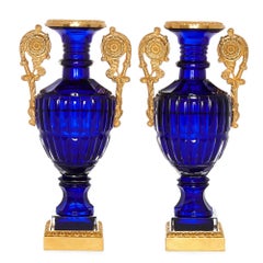 Two Neoclassical Style Russian Cut Glass and Ormolu Vases