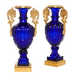 Two Neoclassical Style Russian Cut Glass and Ormolu Vases