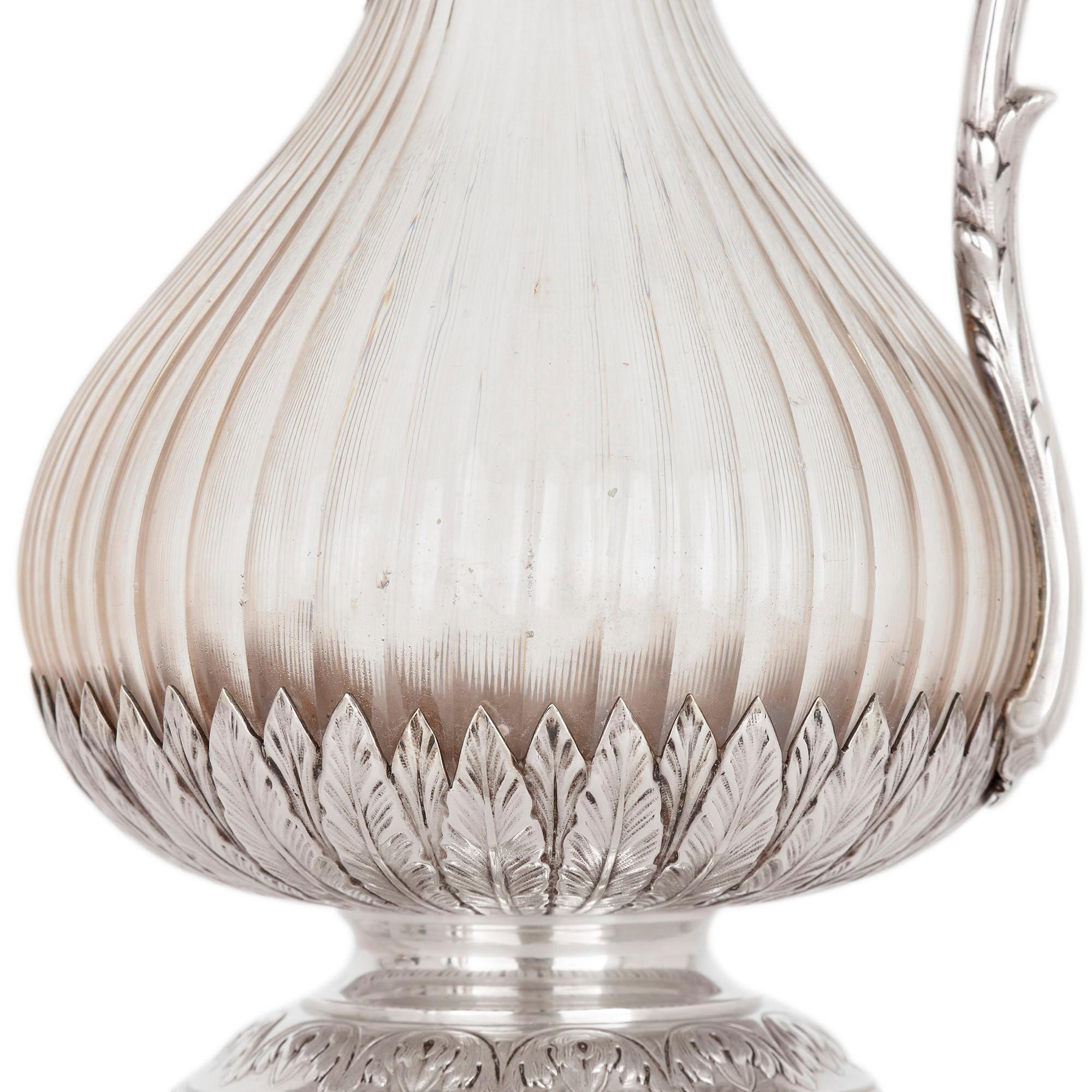 Two Neoclassical Style Silver and Crystal Claret Jugs In Good Condition In London, GB