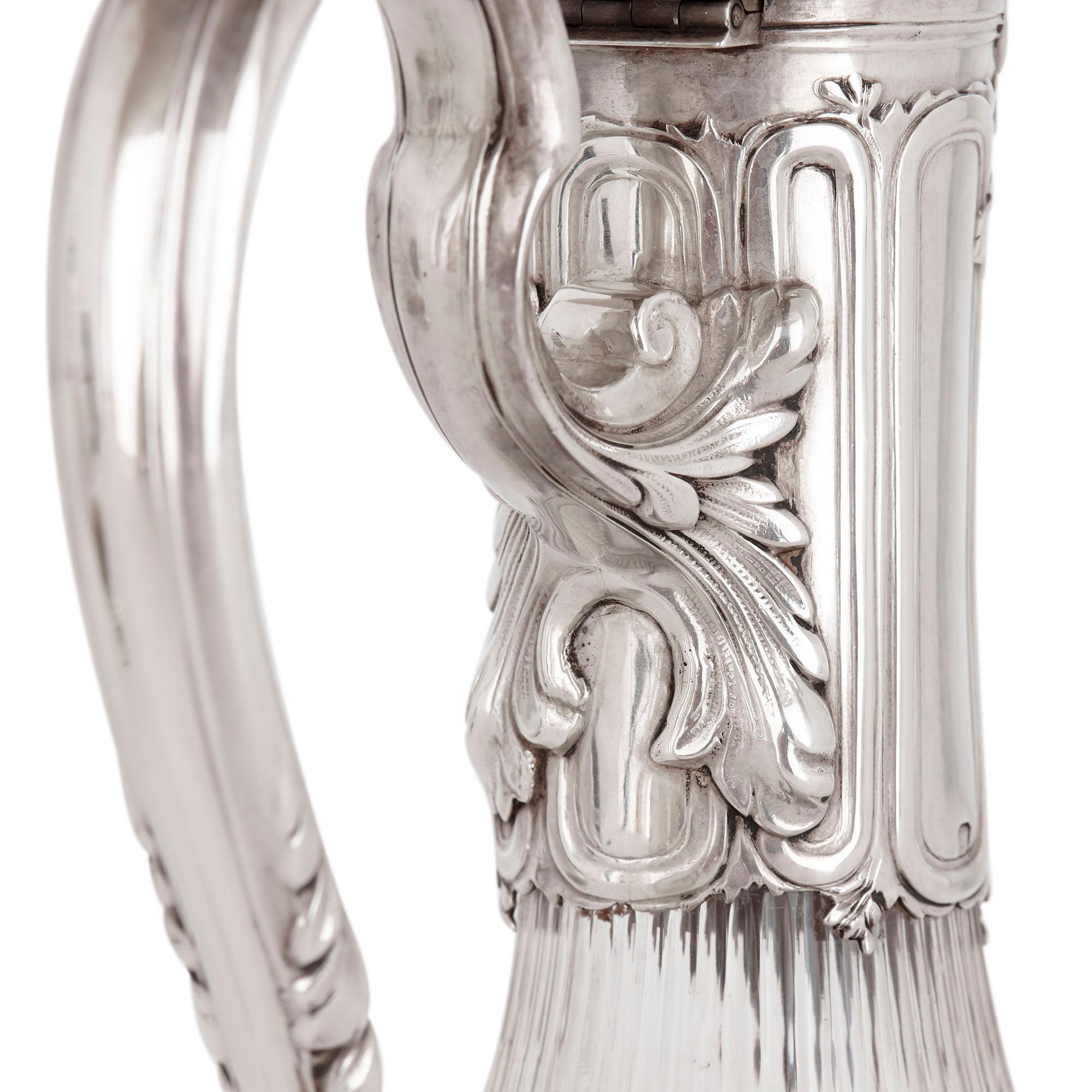 19th Century Two Neoclassical Style Silver and Crystal Claret Jugs
