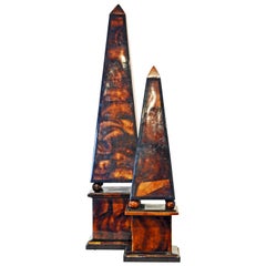 Two Neoclassical Style Young Pen Shell Mosaic Clad Obelisk Models, 20th Century