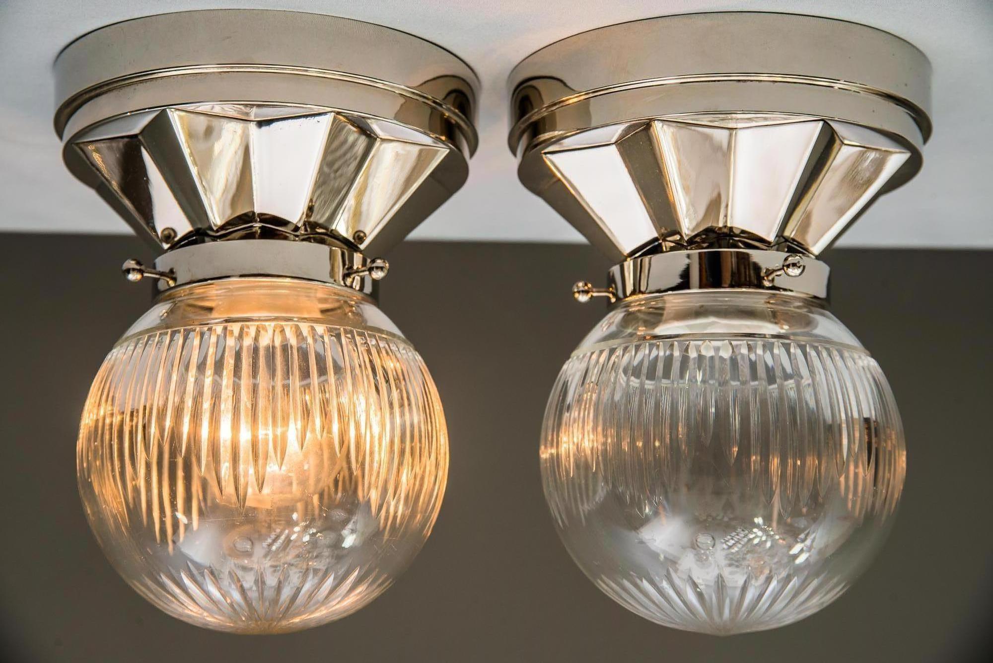 Austrian Two Nickel Plated Art Deco Ceiling Lamps, circa 1920s