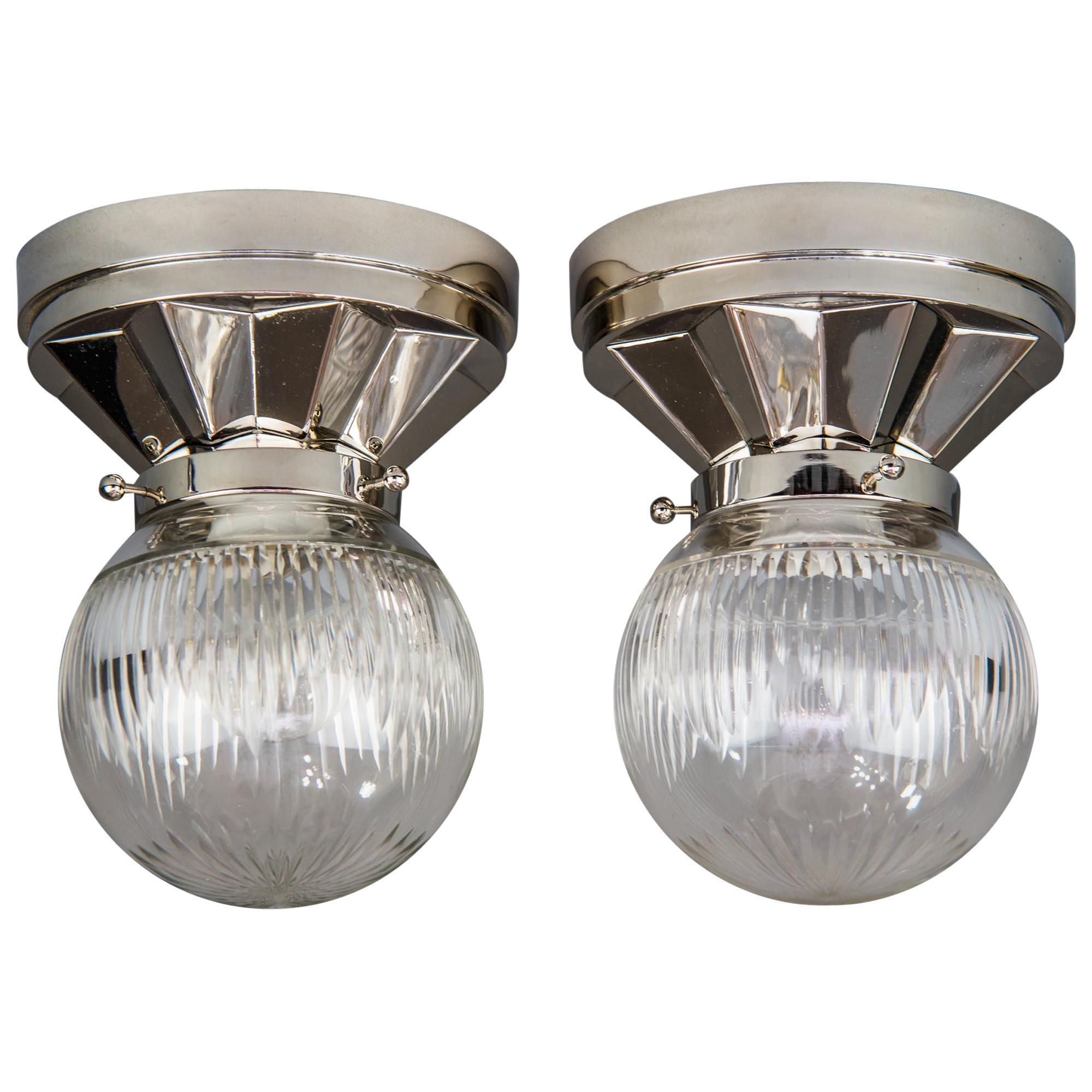 Two Nickel Plated Art Deco Ceiling Lamps, circa 1920s