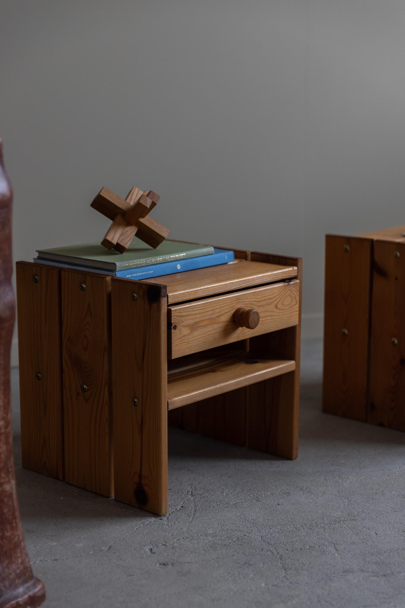 Two Night Stands with Drawer in Pine, Danish Modern, Made in 1970s 1