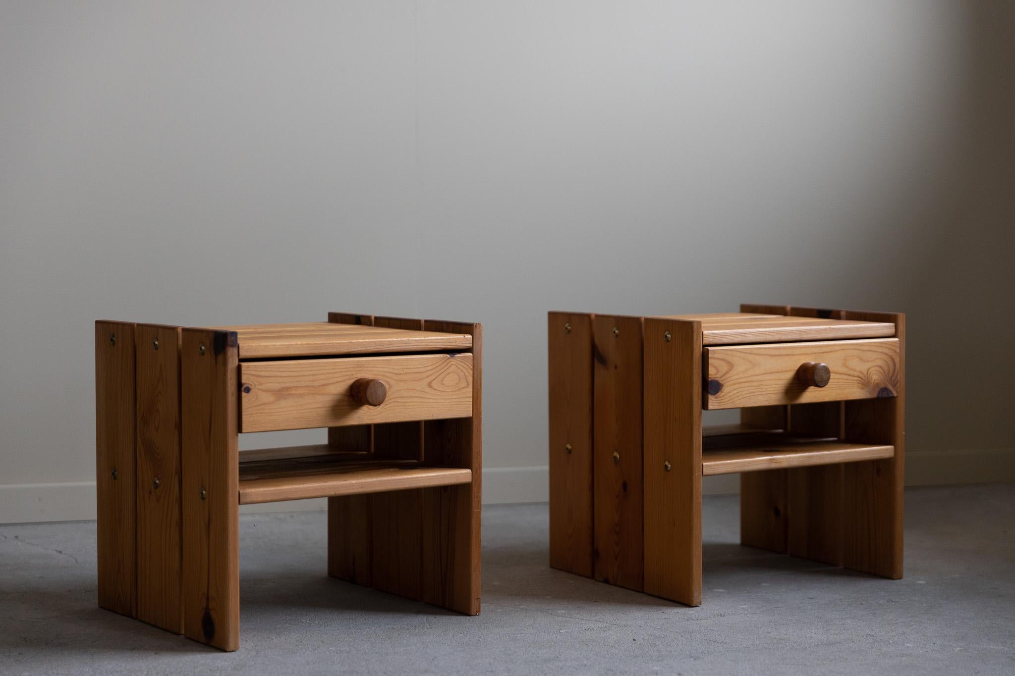 Two Night Stands with Drawer in Pine, Danish Modern, Made in 1970s 2