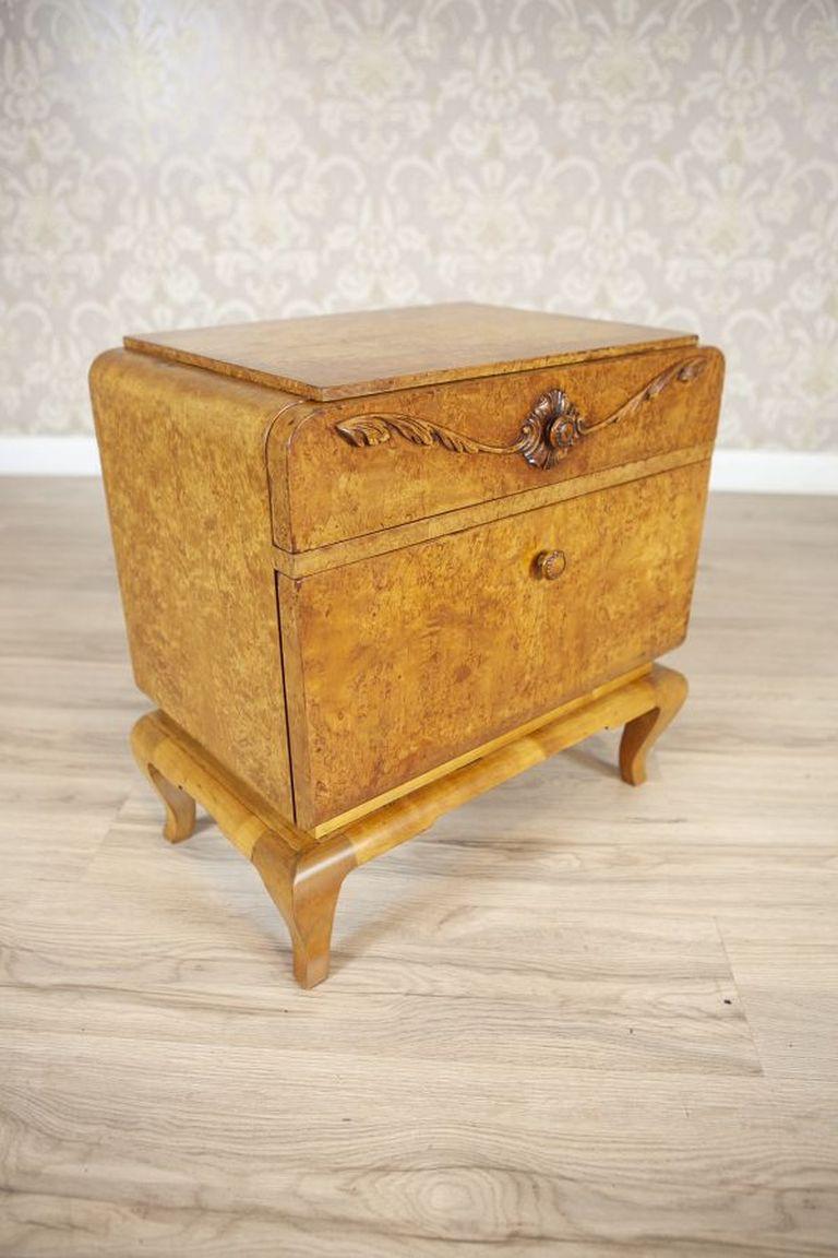 Polish Two Nightstands From the Early 20th Century Veneered With Karelian Birch For Sale