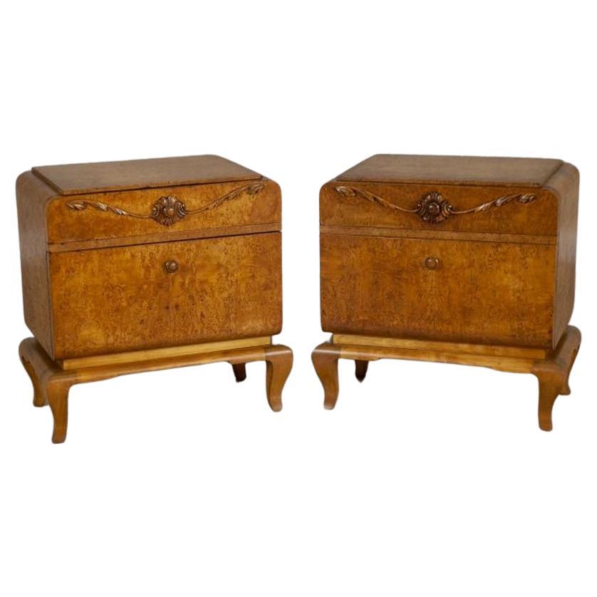 Two Nightstands From the Early 20th Century Veneered With Karelian Birch For Sale