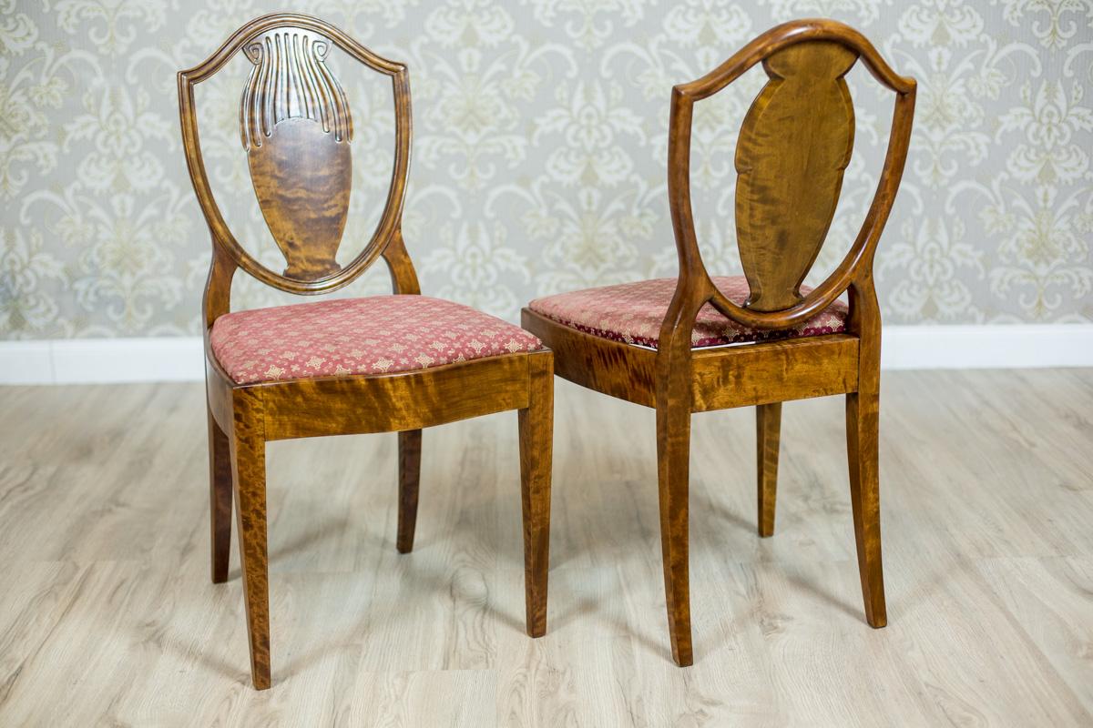 Presented chairs, circa 1909, are made in birch wood, and are signed by AB Nordiska Kampniet.
Manufactory nameplate with the following serial no.: 05407.
The furniture manufactured on client’s individual request for his villa.
The chairs have
