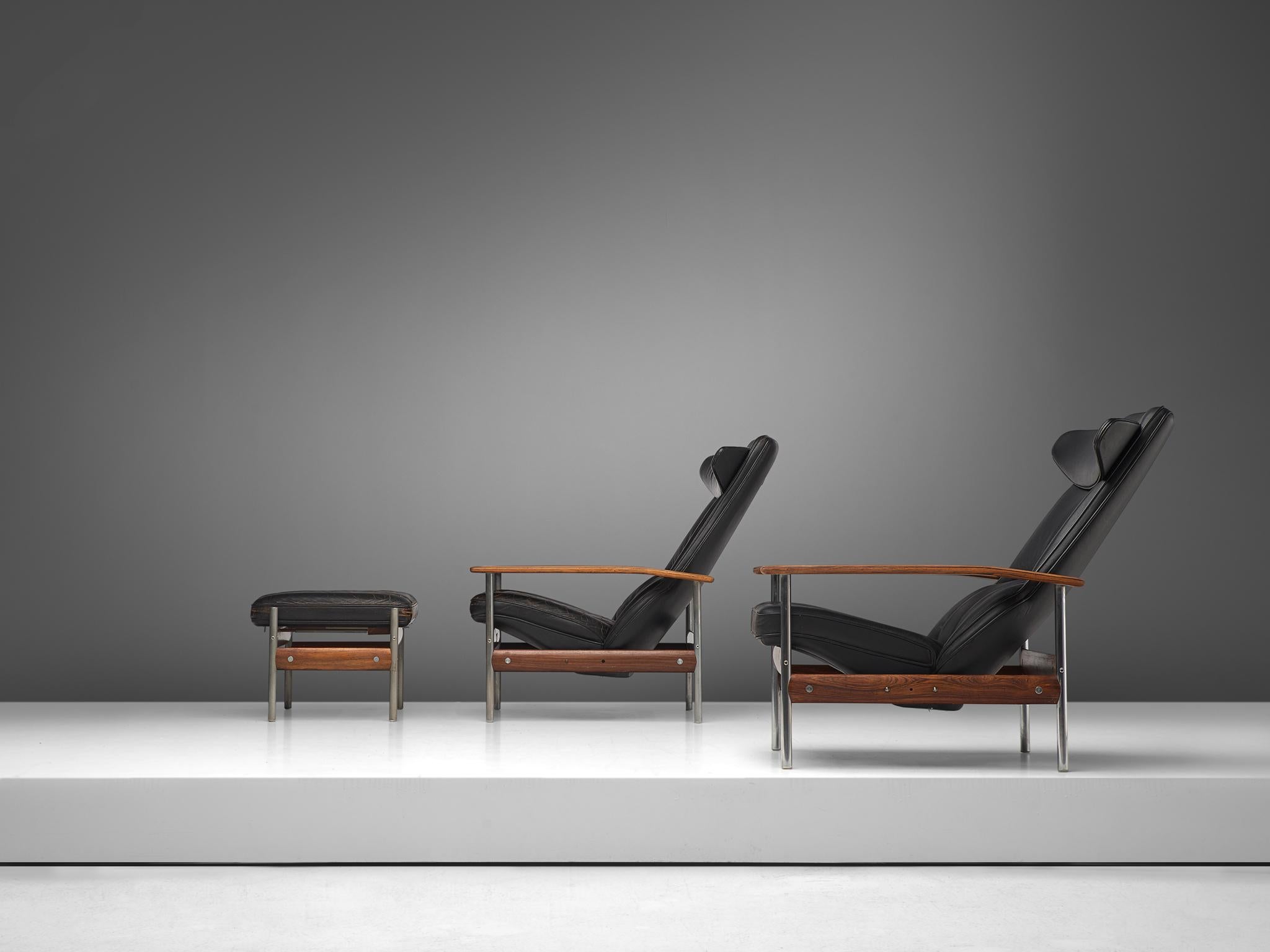 Two Norwegian Lounge Chairs with Ottoman by Sven Ivar Dysthe in Black Leather In Good Condition In Waalwijk, NL