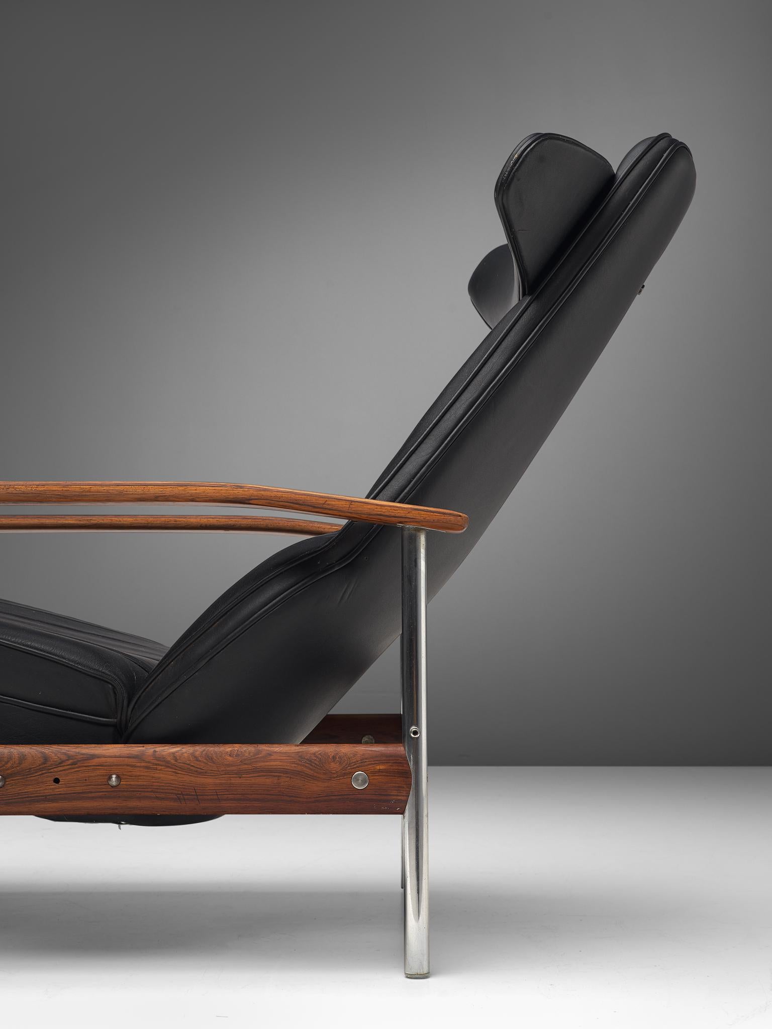 Mid-20th Century Two Norwegian Lounge Chairs with Ottoman by Sven Ivar Dysthe in Black Leather