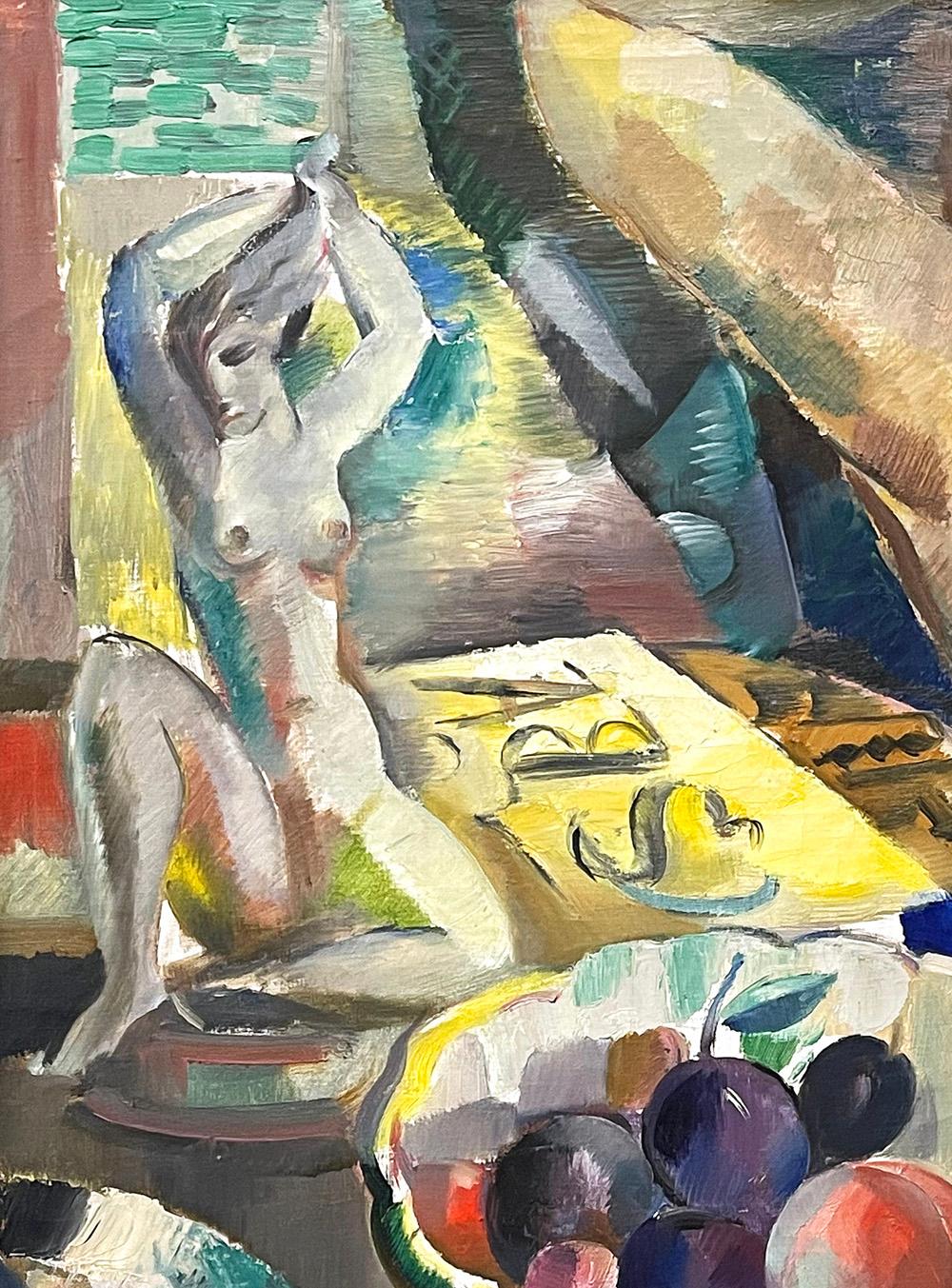 « Deux nus et un bol de fruits », magistrale peinture à l'huile Art déco d'influence cubiste Excellent état - En vente à Philadelphia, PA